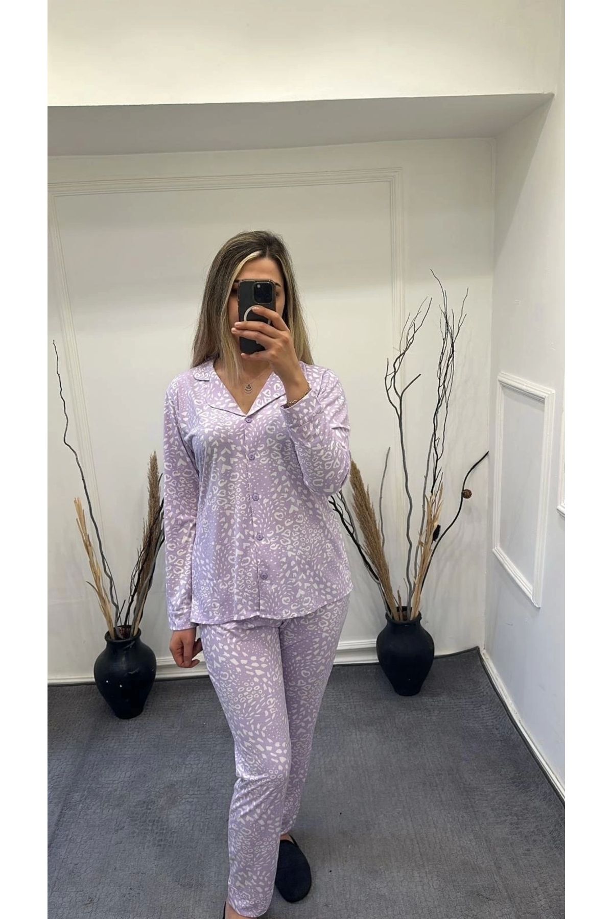 GiyimCity Önü Düğmeli Desenli Pijama Takımı