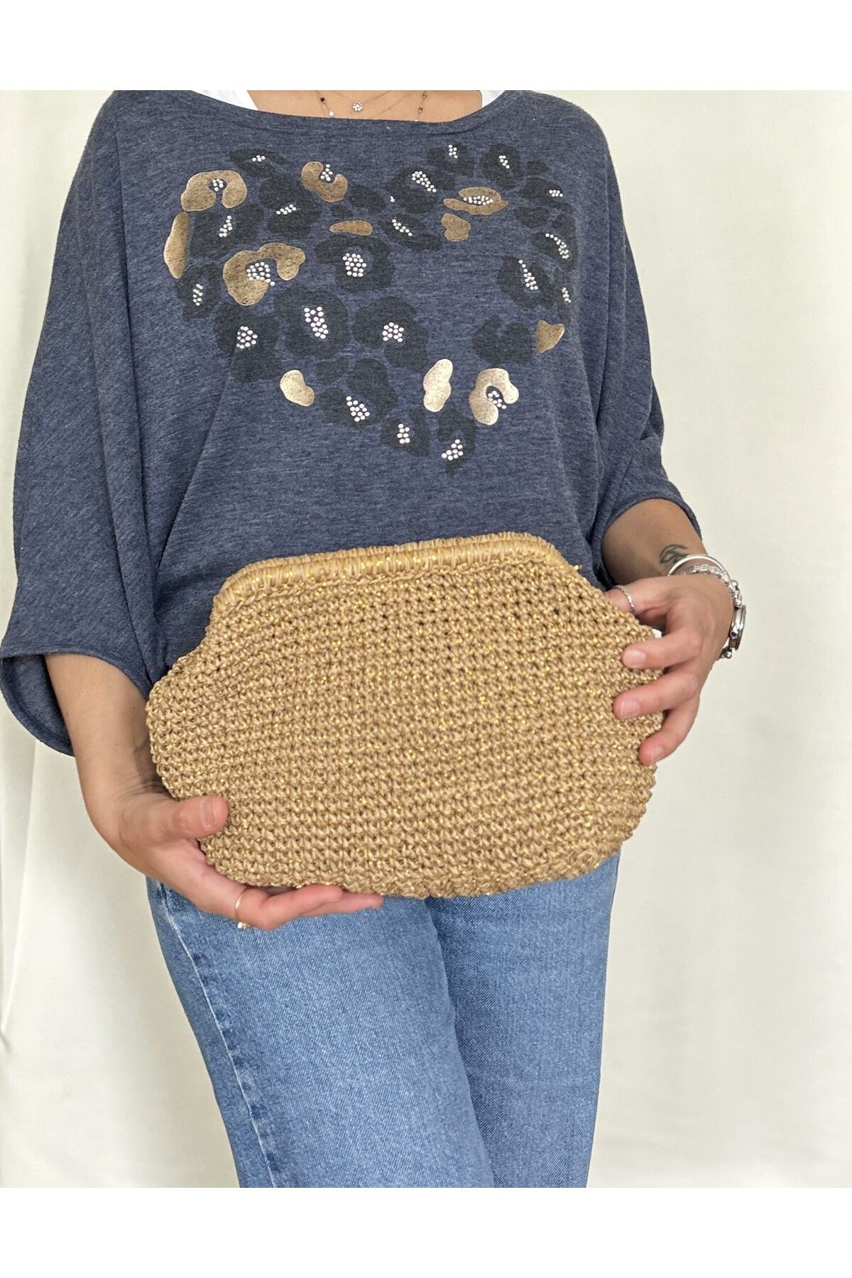 ByTooche İris Kadın Burslu Astarlı Kağıt İp Çanta , Hasır Örgü Clutch, El Çantası, Portföy