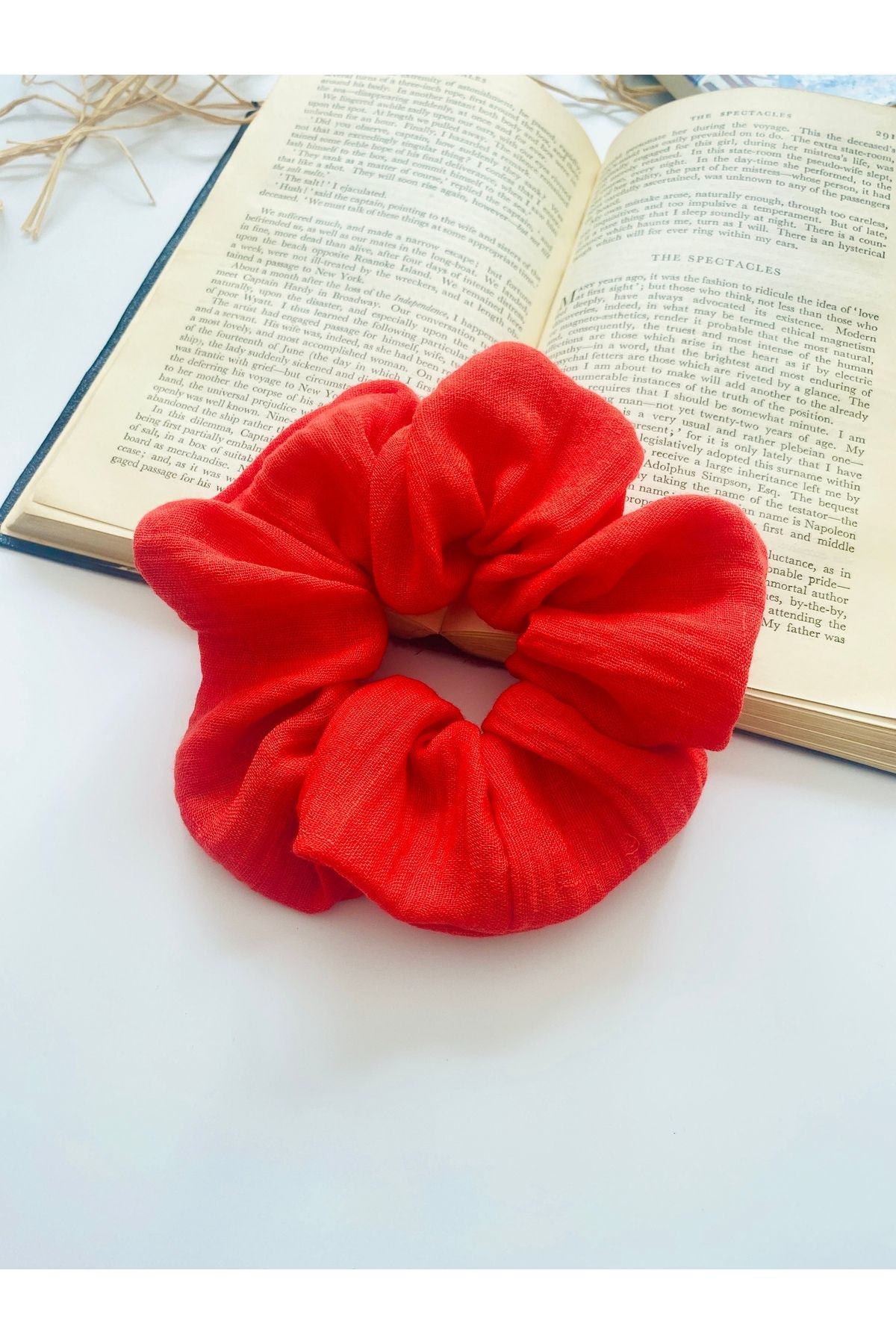 seyranat Kırmızı Çift Kat %100 Pamuk Müslin Kumaş Kadın Genç Kız Orta Boy Simit Saç Tokası Scrunchie Toka