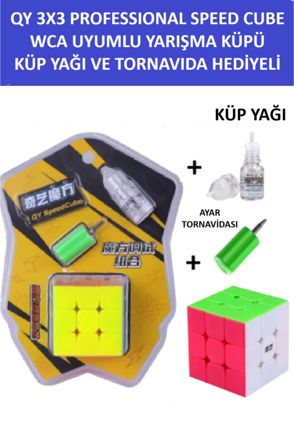 ZETCONCEPT QY 3X3 PROFESYONEL SPEED CUBE -RUBIK 3X3 ZEKA SABIR KÜPÜ- KÜP YAĞI VE TORNAVIDA HEDIYELI