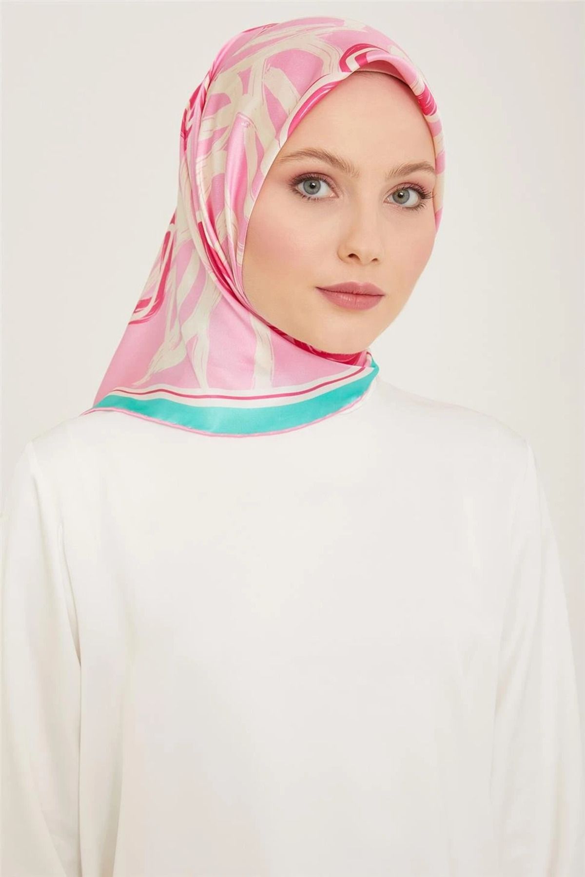 Armine Sura İpek Eşarp 91234D (S ) 90 x 90 Pembe - Mavi -35
