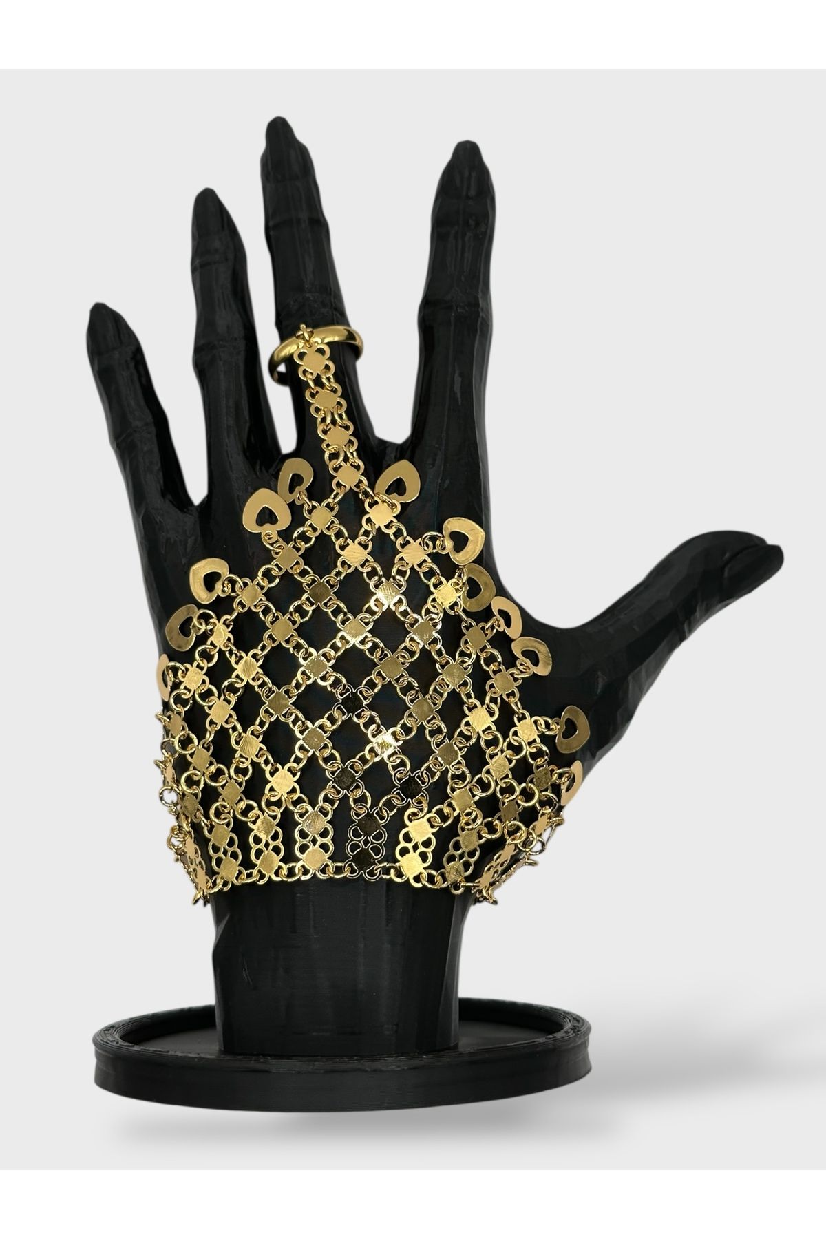 Arnes Jewelry Çelik 22 Ayar Altın Kaplama Kalpli Pullu Hint İşi Eldiven Şahmeran Bileklik