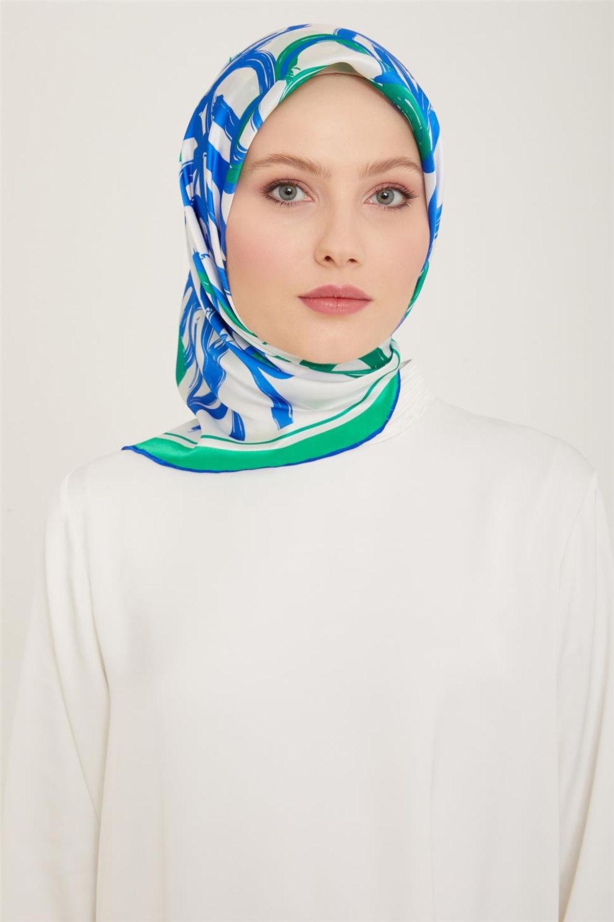Armine Sura İpek Eşarp 91234D (S ) 90 x 90 Mavi - Yeşil 54