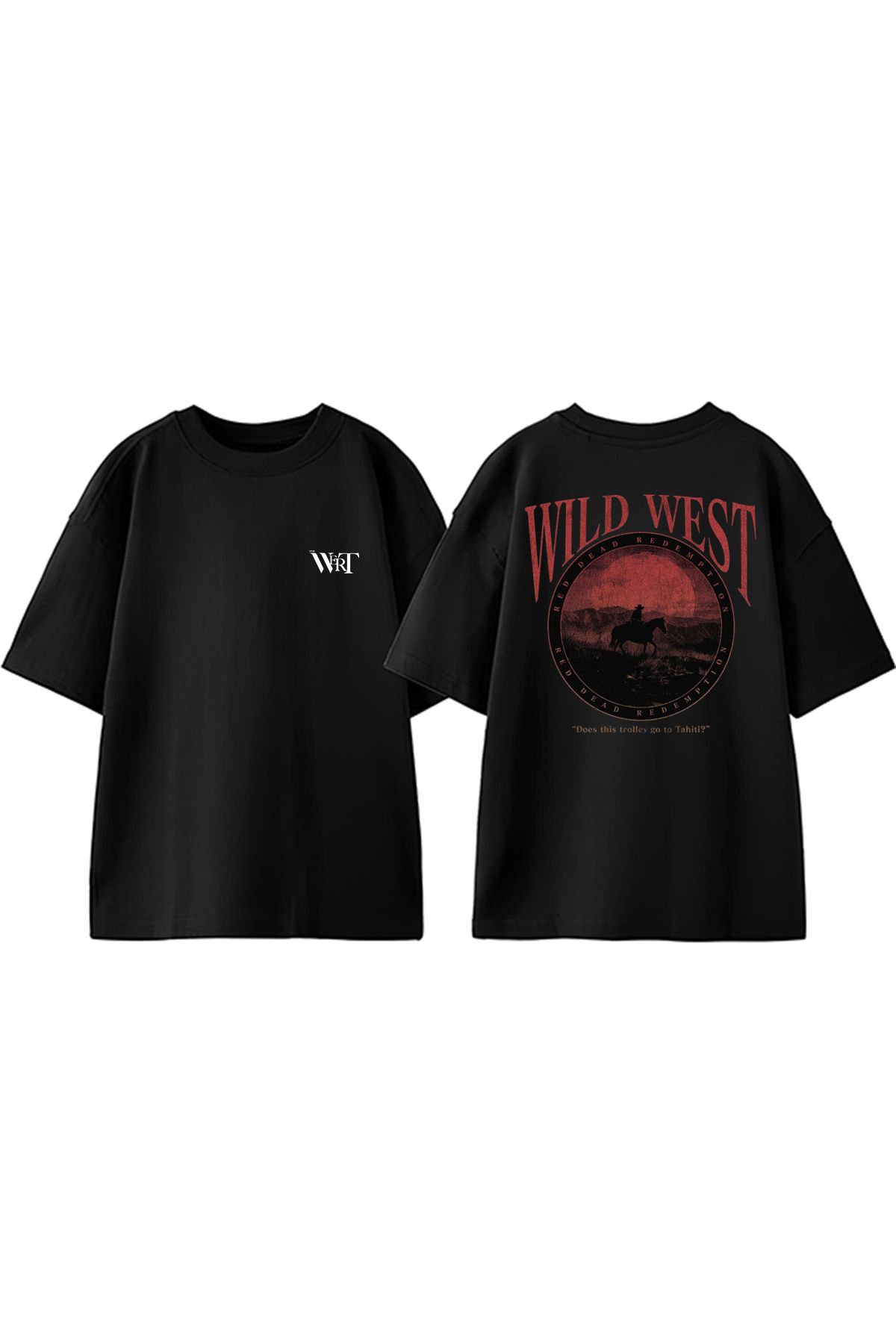 THEWERT Wild West Tasarım Sırt Baskılı Pamuk Siyah Oversize T-shirt