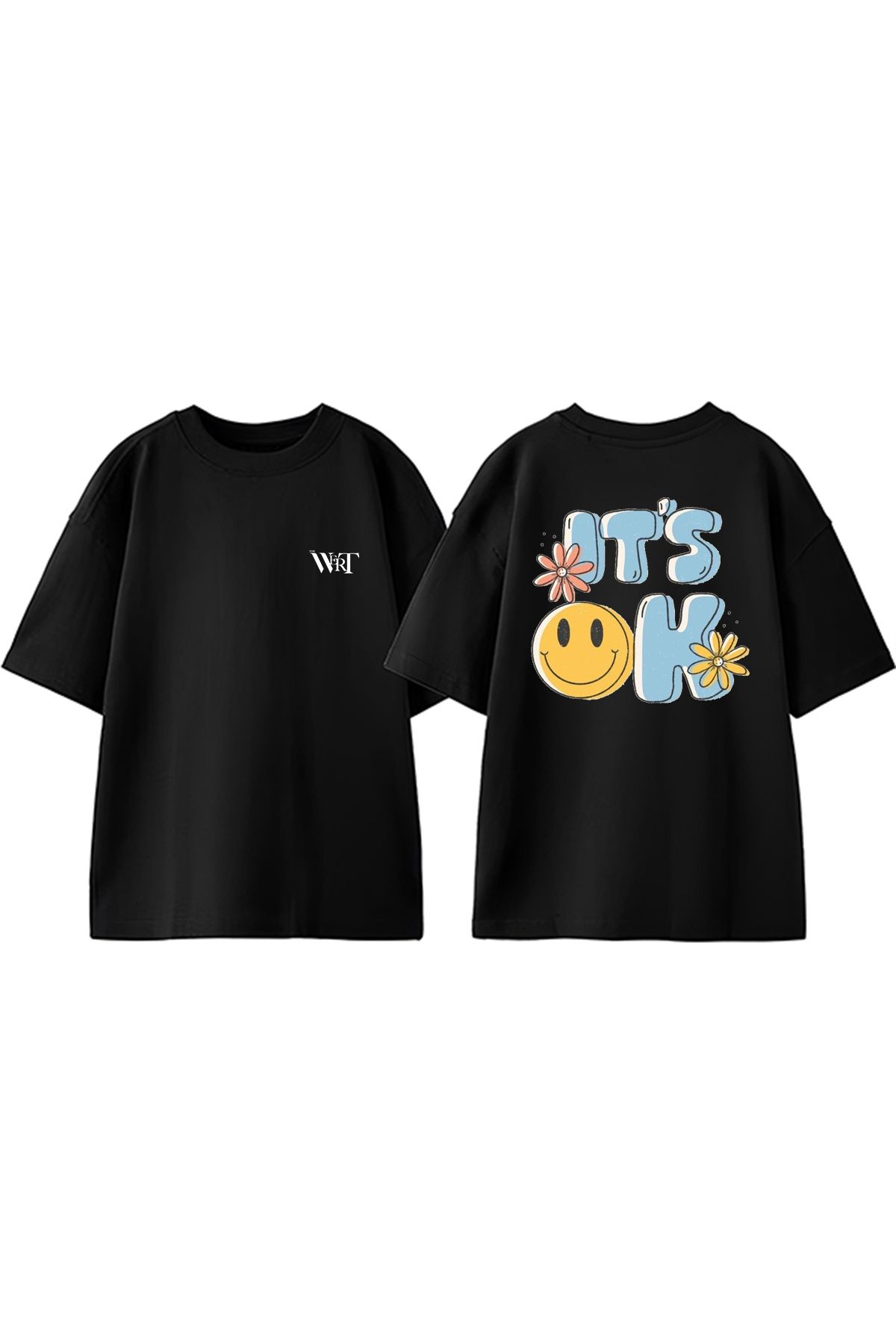 THEWERT It's Ok Tasarım Sırt Baskılı Pamuk Siyah Oversize T-shirt