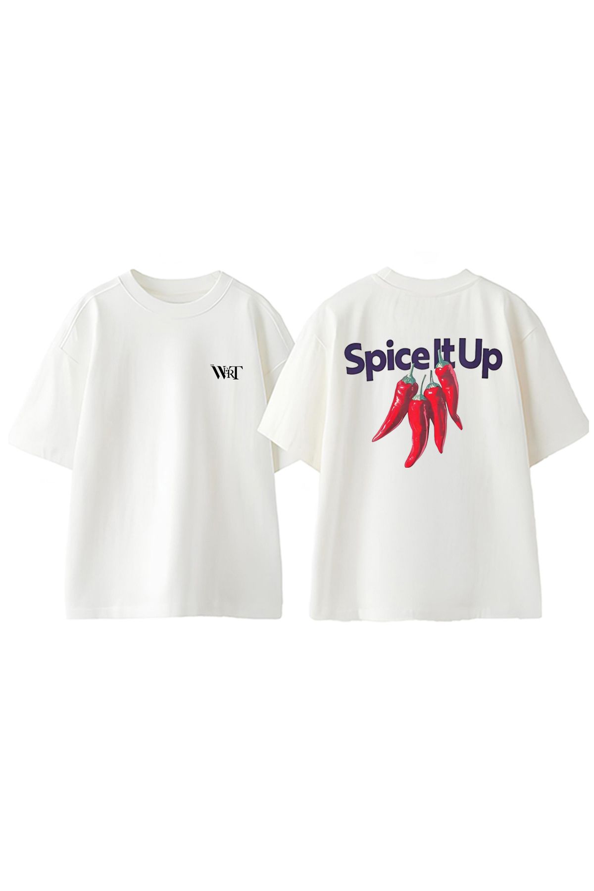 THEWERT Spice It Up Tasarım Sırt Baskılı Pamuk Beyaz Oversize T-shirt