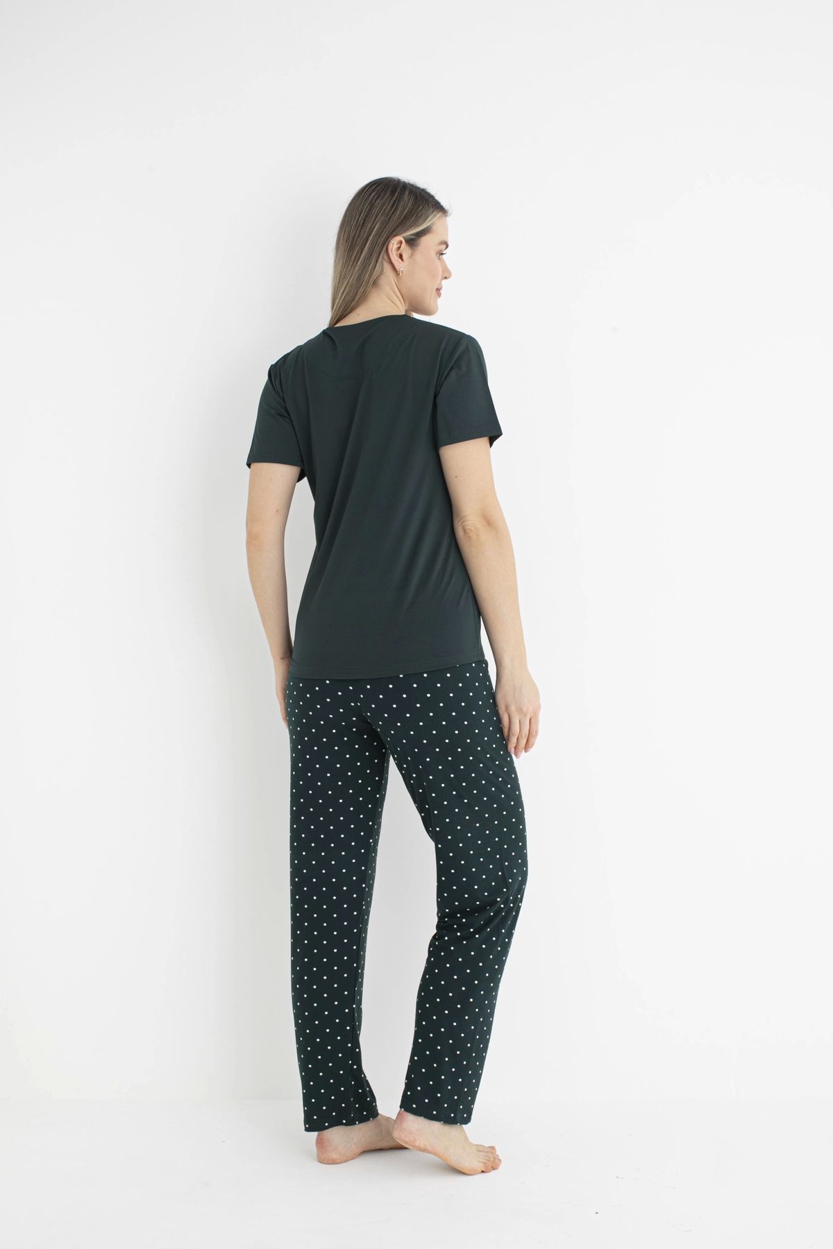GiyimCity Kadın Milan Soft Puantiyeli Kısa Kol Pijama Takımı