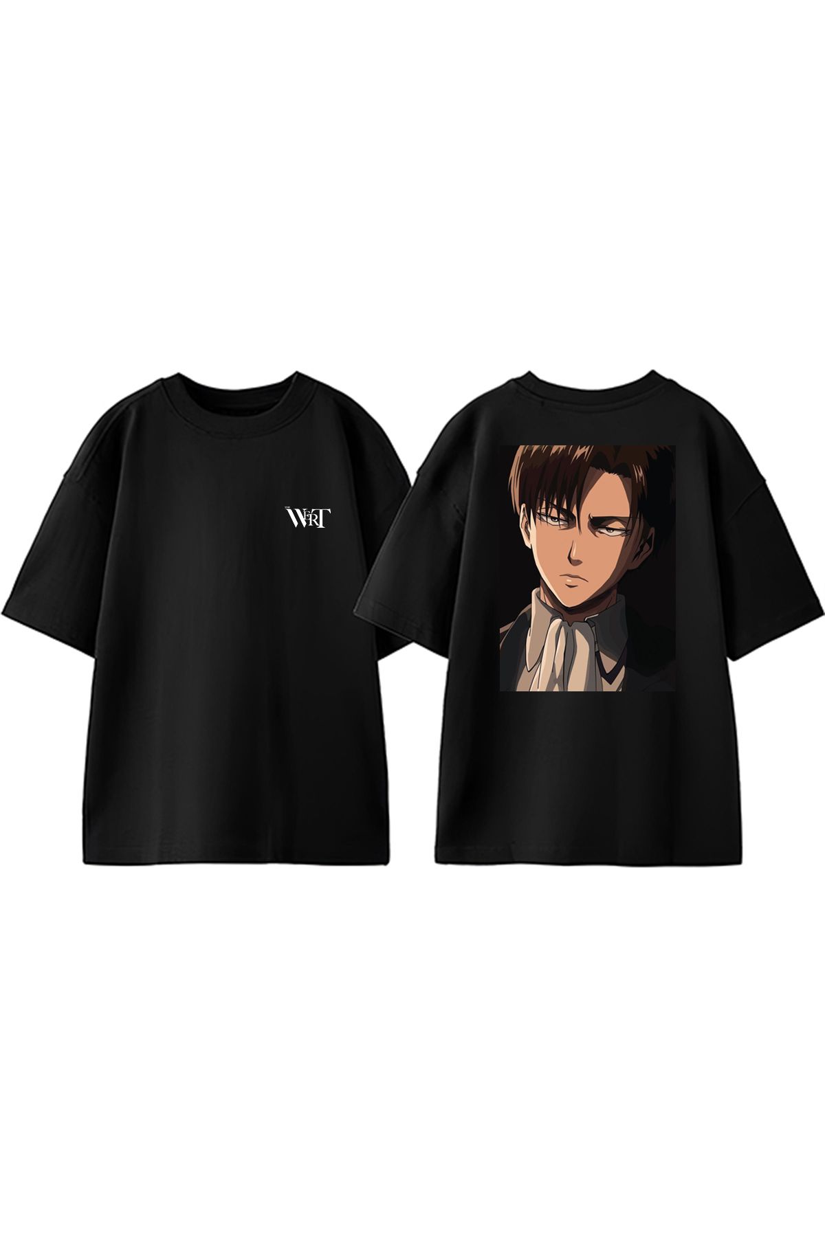 THEWERT Attack On Titan Handsome Tasarım Sırt Baskılı Pamuk Siyah Oversize T-shirt