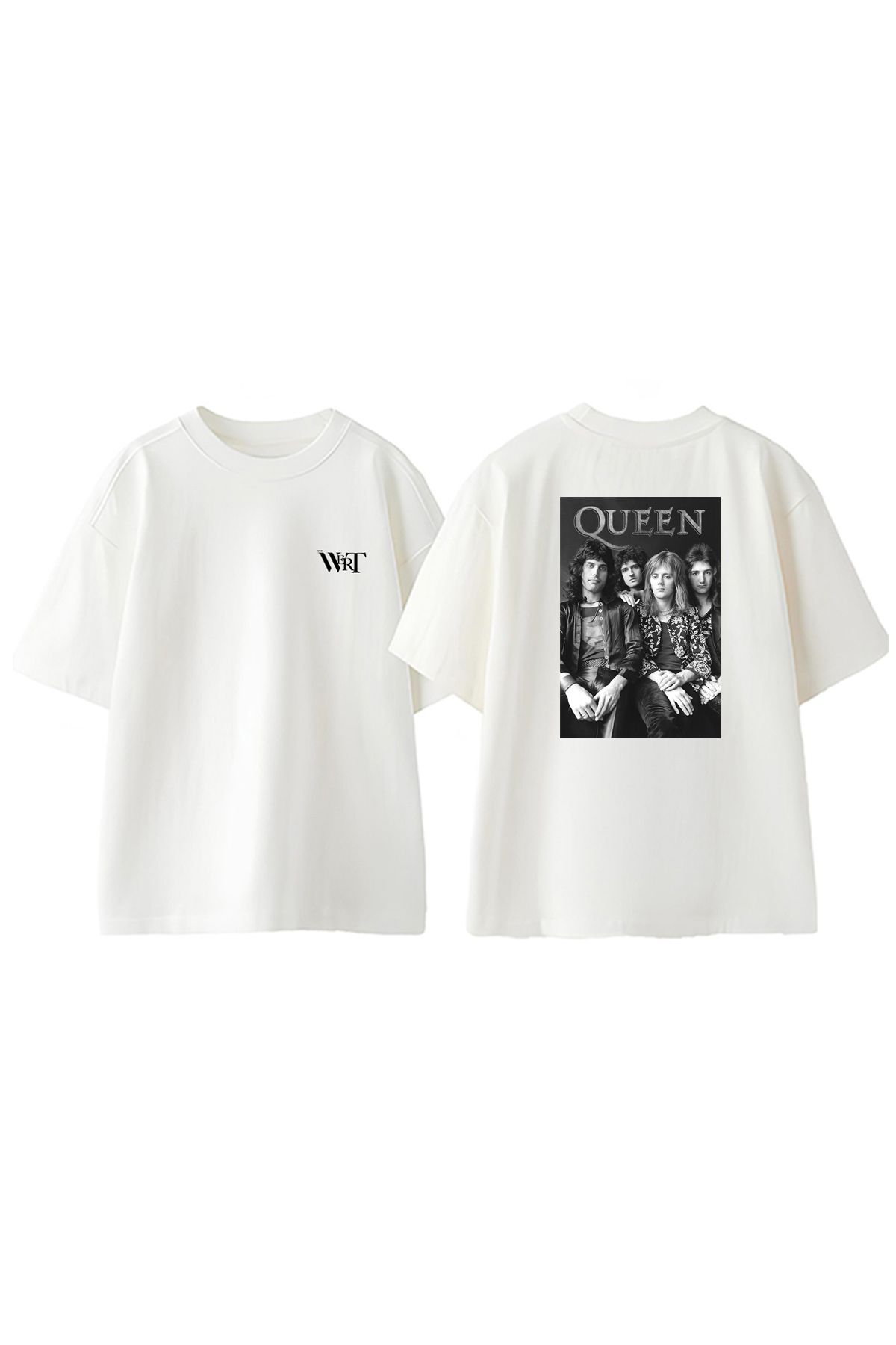 THEWERT Queen May Band 1980's Tasarım Sırt Baskılı Pamuk Beyaz Oversize T-shirt