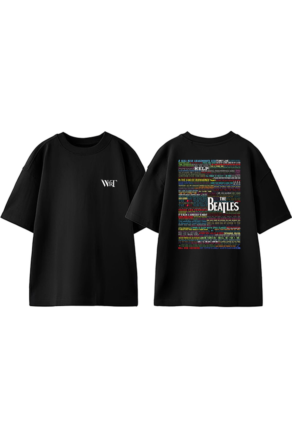 THEWERT The Beatles Program Tasarım Sırt Baskılı Pamuk Siyah Oversize T-shirt