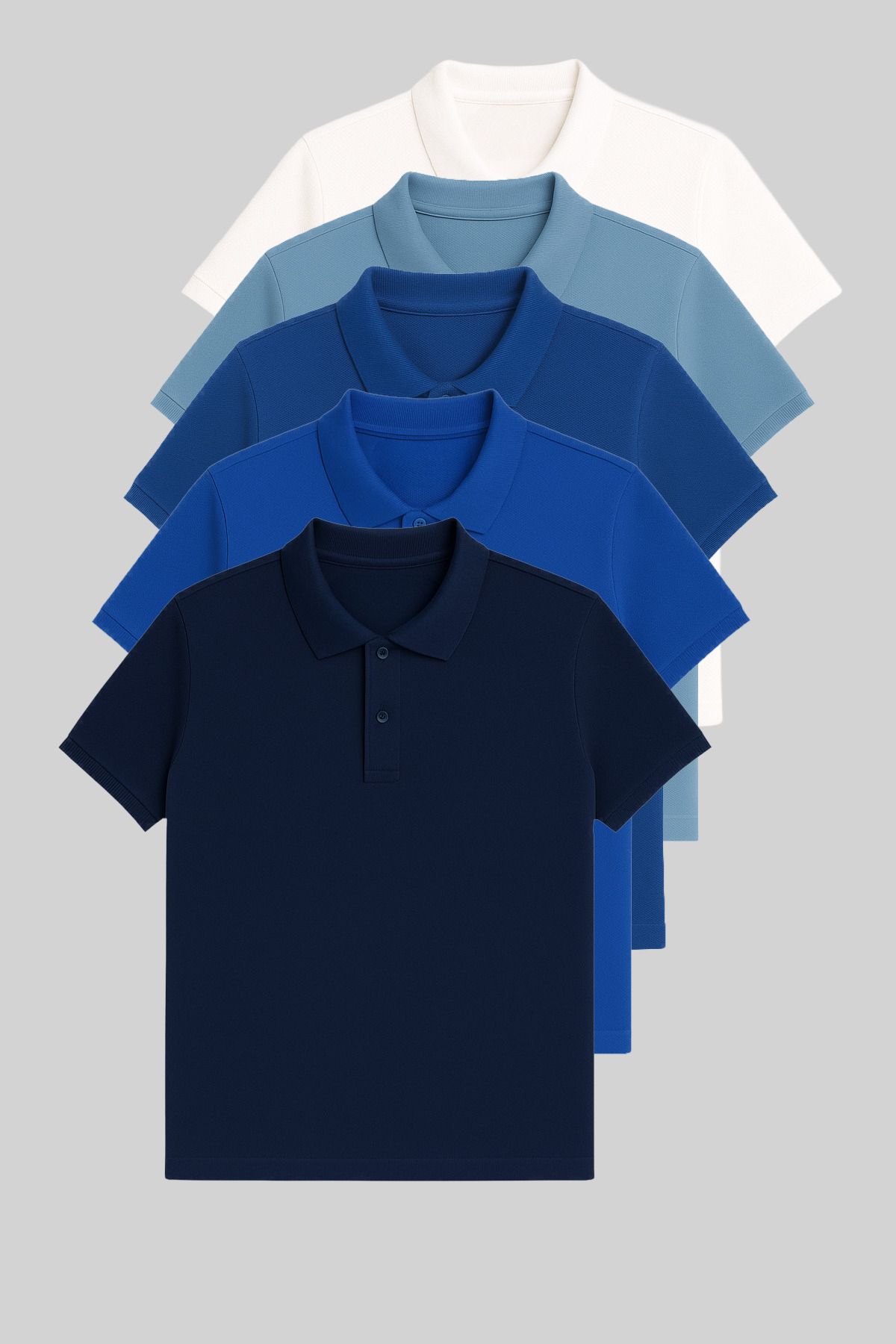 COMBİNE MİCHAİL Erkek 5'Li %100 Pamuk Polo Yaka T-shirt Beyaz-Bebemavi-Mavi-Turkuaz-Lacivert