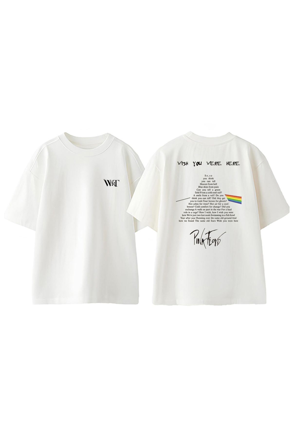 THEWERT Pınk Floyd Piramit Tasarım Sırt Baskılı Pamuk Beyaz Oversize T-shirt