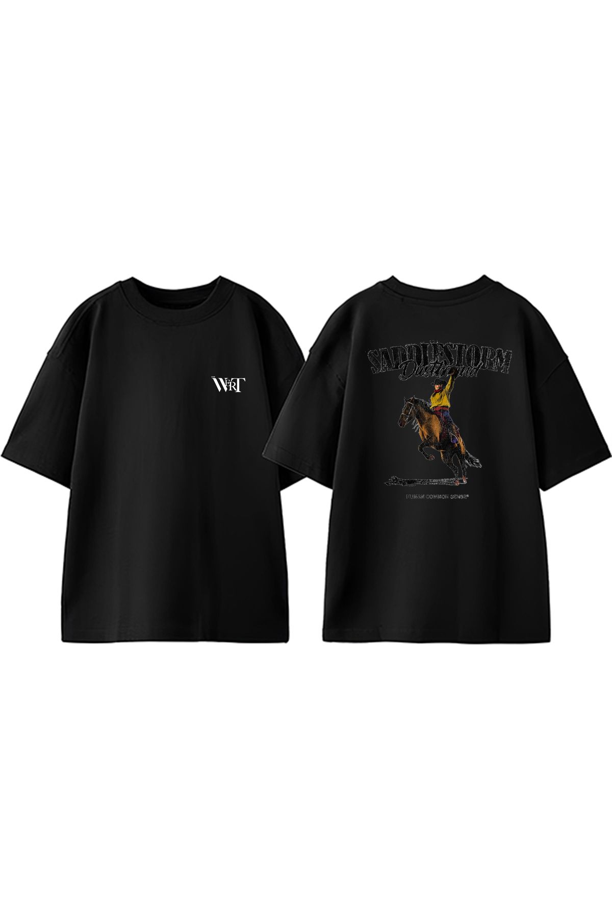 THEWERT Saddıestorm Tasarım Sırt Baskılı Pamuk Siyah Oversize T-shirt