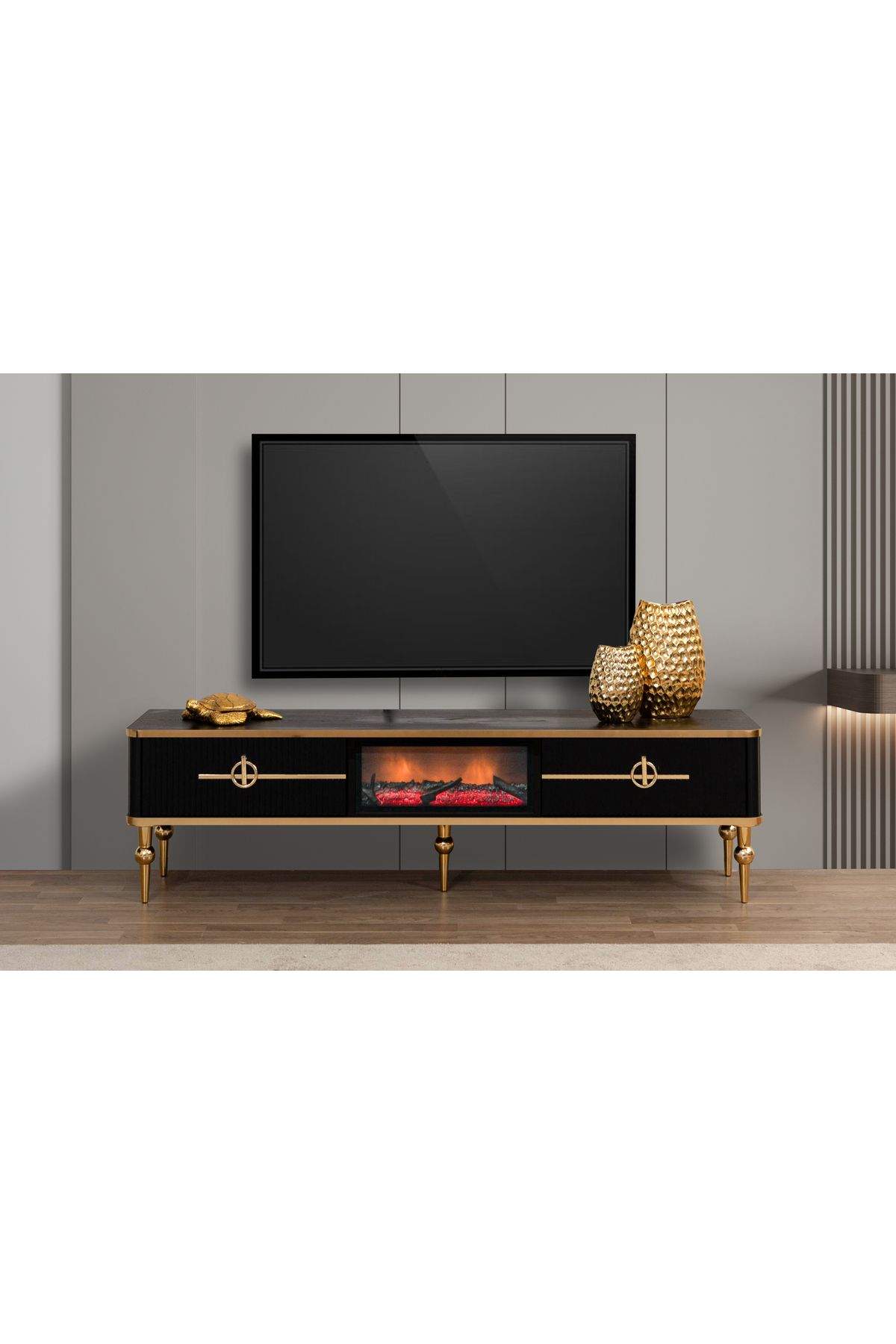 LNDHOME STORE Asel Şömineli 2 Çekmeceli Tv Ünitesi Tv Sehpası