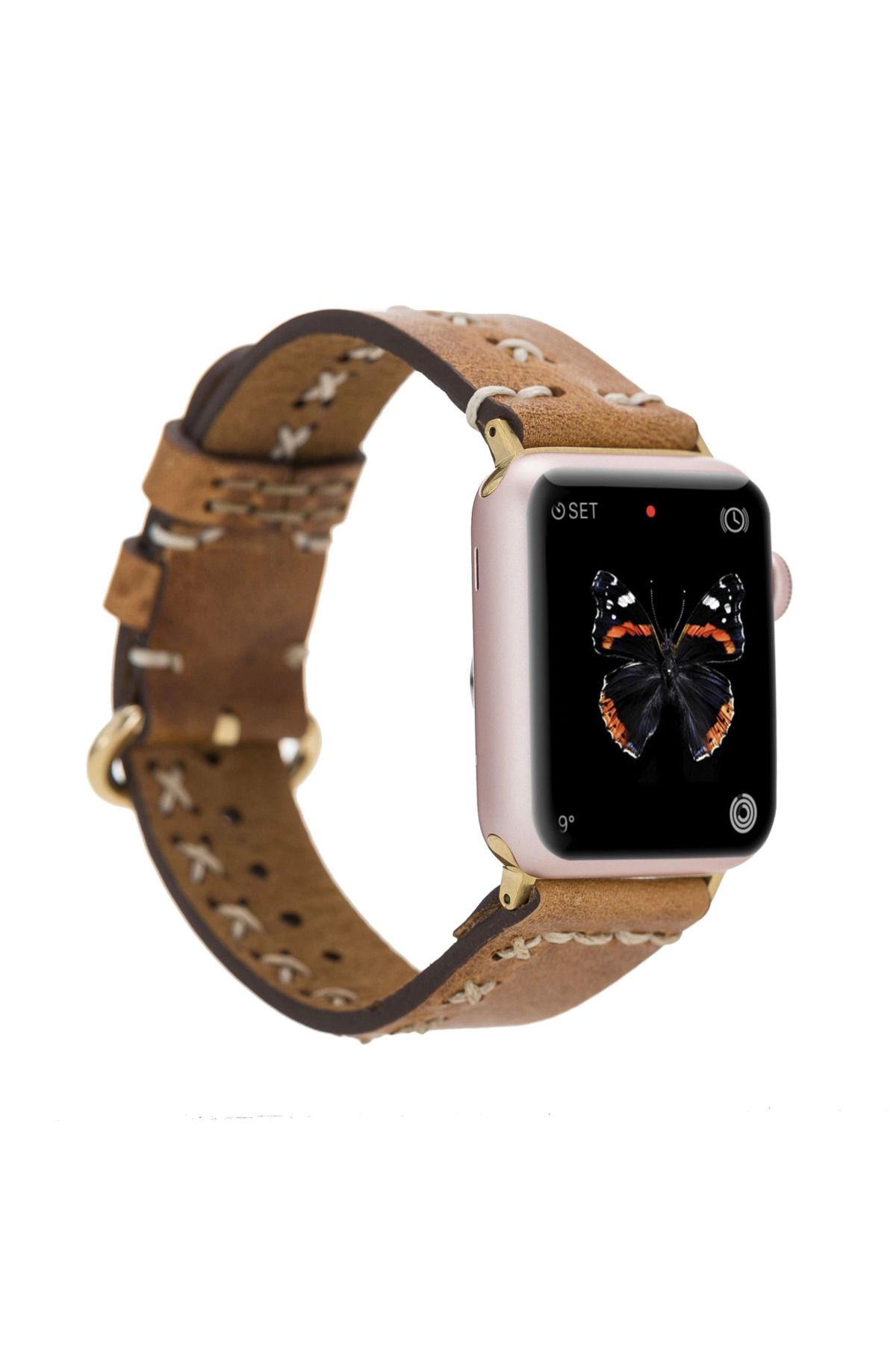 ÖYKÜ VE YİĞİT Apple Watch Uyumlu Deri Kordon 42-44-45mm Aqua V18 Taba