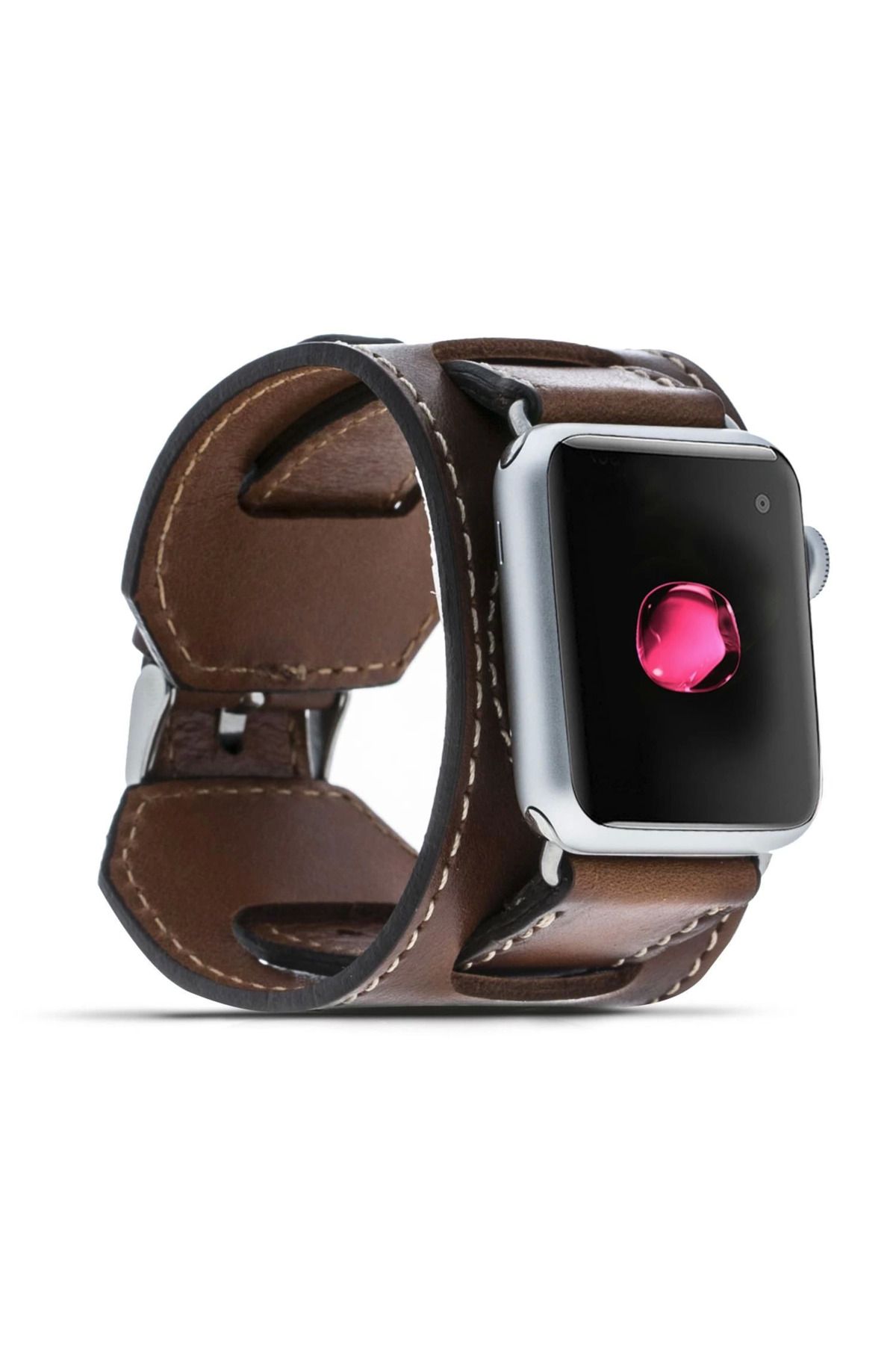 Angoravi Watch Uyumlu Deri Kordon 38-40-41mm Cuff Taba
