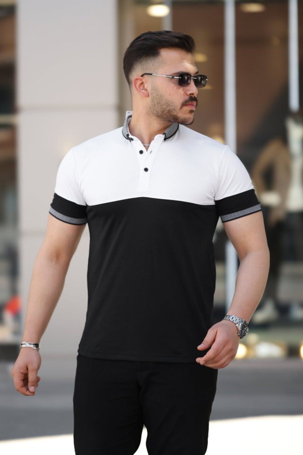 novafems Erkek Yakalı çift Renk Kısa Kollu T-shirt