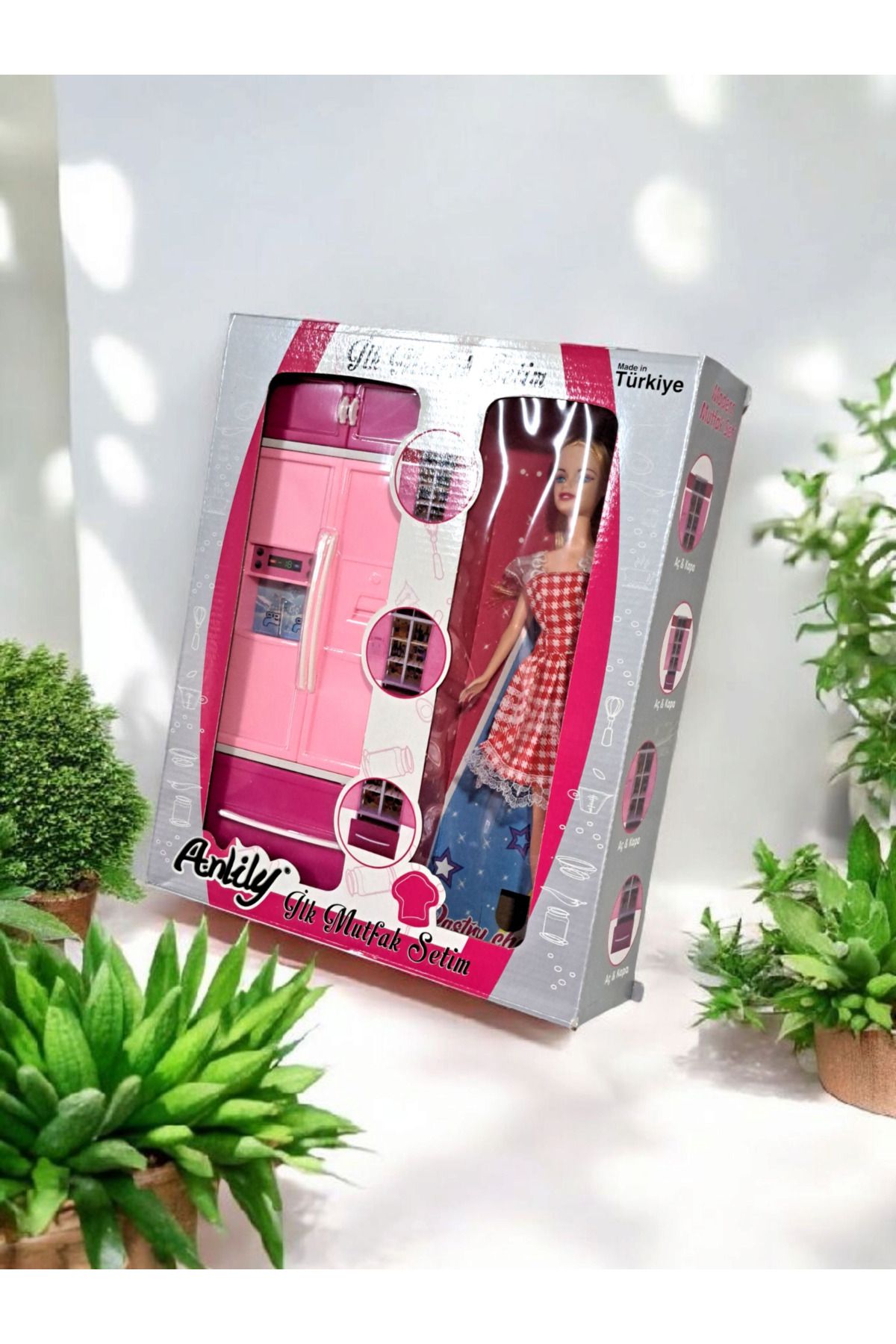 ALYTOYS Oyuncak Bebekli Mutfak Seti Buzdolaplı Açılır kapaklı Büyük set 33x28cm Evcilik oyunu seti aksesuar