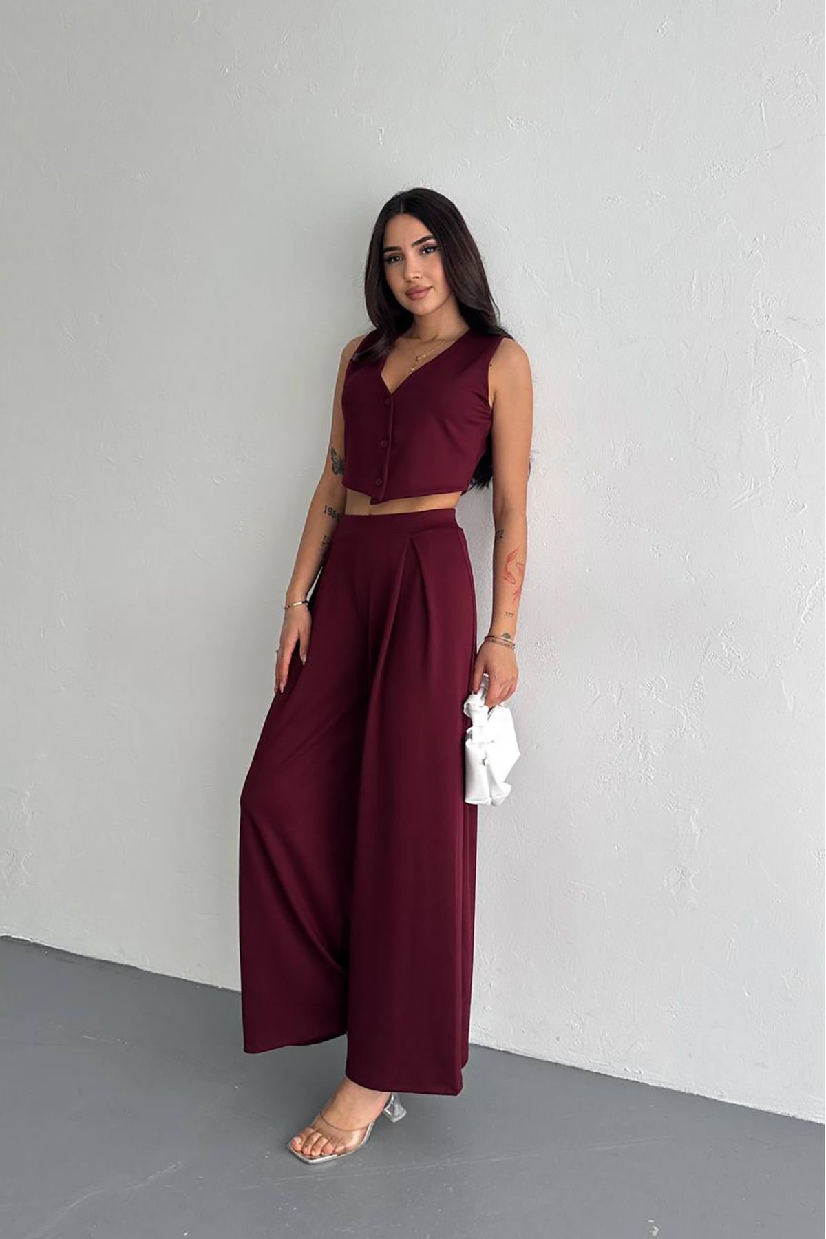 Neşeli Butik kadın yumuşak dokulu yelek pantolon takım NBK052