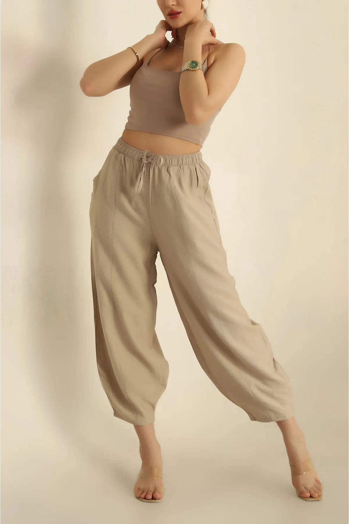 VıoShıne Kadın Keten Ayrobin Şalvar Model Pantolon