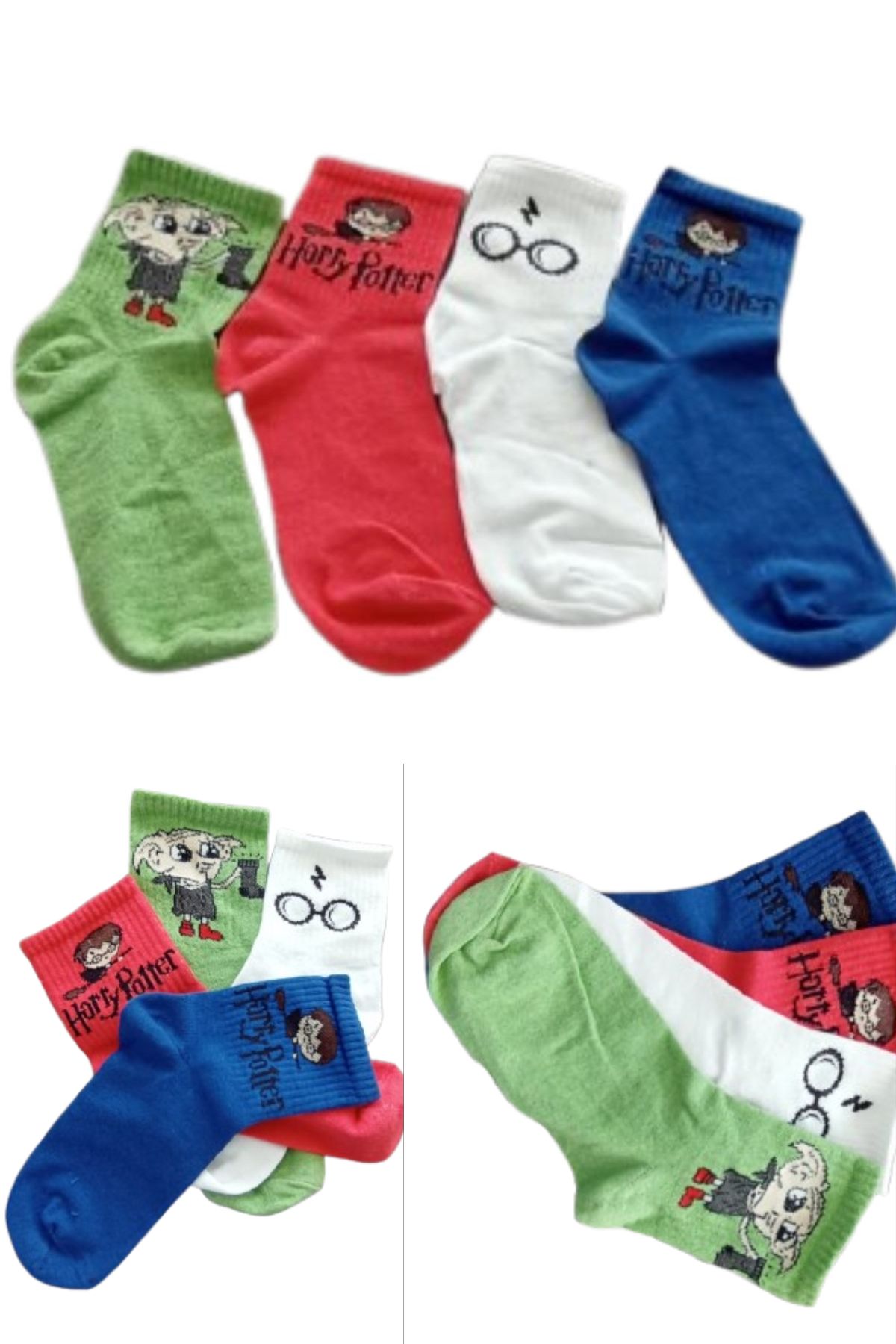 Esinti 4 Çift Unisex Spor Çorapları Desenli Soket Çorap Renkli Çorap 4 Adet