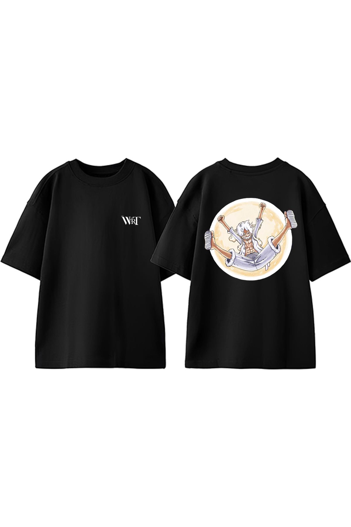 THEWERT One Piece Jumping Luffy Tasarım Sırt Baskılı Pamuk Siyah Oversize T-shirt