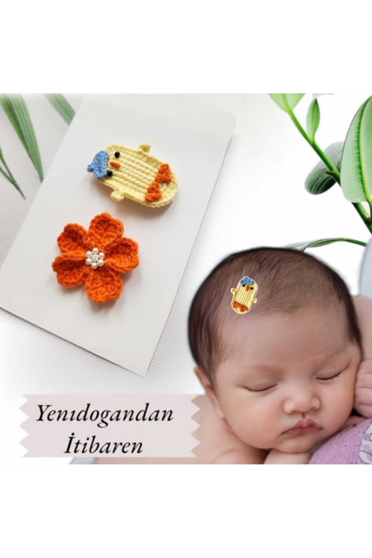 Kadın Girişimciler Atölyesi Civcivim ve Sevgi Çiçeği Bebek Tokası El Emeği 2'li Klips Saçsız Bebek Tokası Bebek Hediyelik