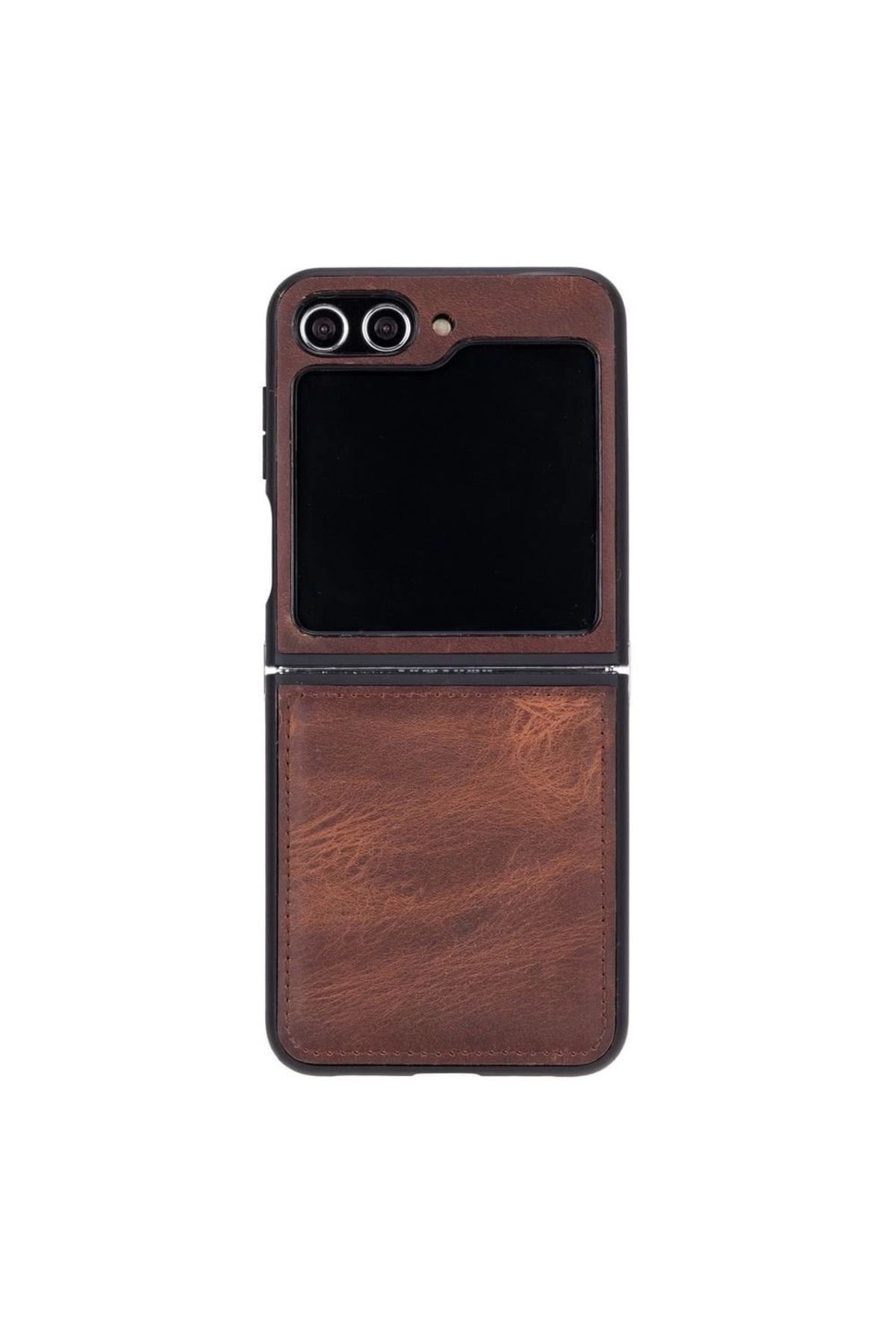 Angoravi Samsung Galaxy Z Flip5 Uyumlu Deri Arka Kapak Antik Kahve