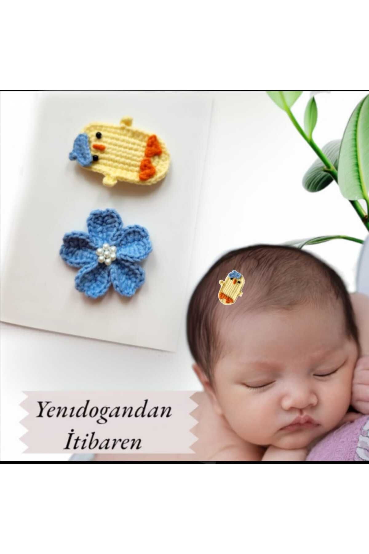 Kadın Girişimciler Atölyesi Civcivim ve Sevgi Çiçeği Bebek Tokası El Emeği 2'li Klips Saçsız Bebek Tokası Bebek Hediyelik