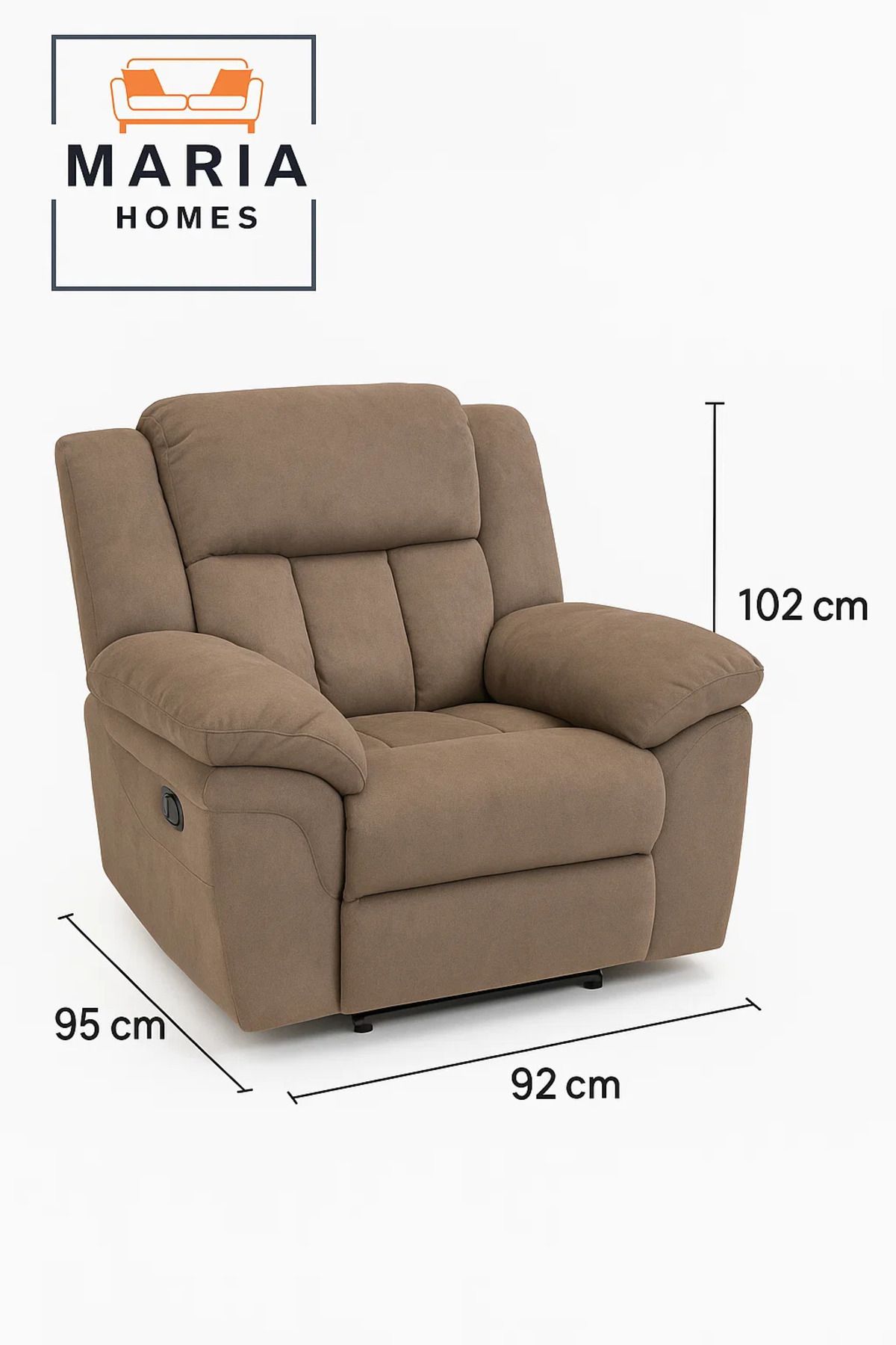 MARIA HOMES-Plush Brown Recliner Armchair – Oversized Lounger for Living Room Comfort 5
