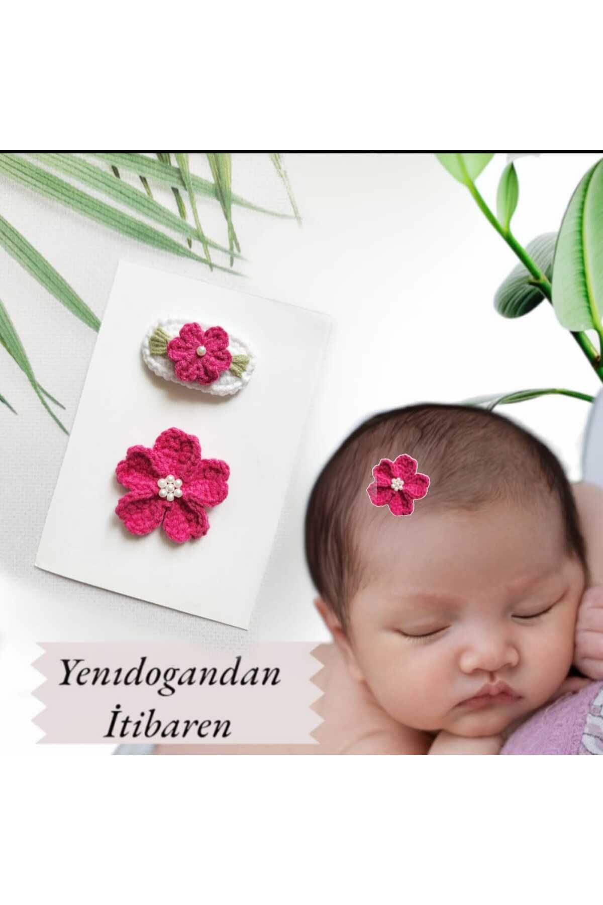 Kadın Girişimciler Atölyesi Sevgi Çiçeği Handmade Yenidoğan Bebek Tokası El Emeği 2'li Klips Saçsız Bebek Tokası Bebek Hediyelik