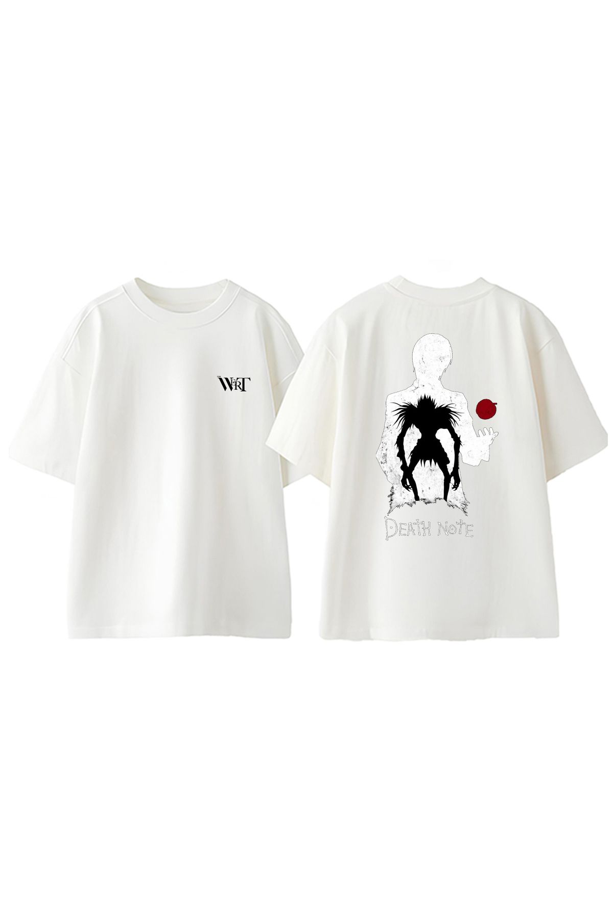 THEWERT Death Note Şinigami 2 Tasarım Sırt Baskılı Pamuk Beyaz Oversize T-shirt
