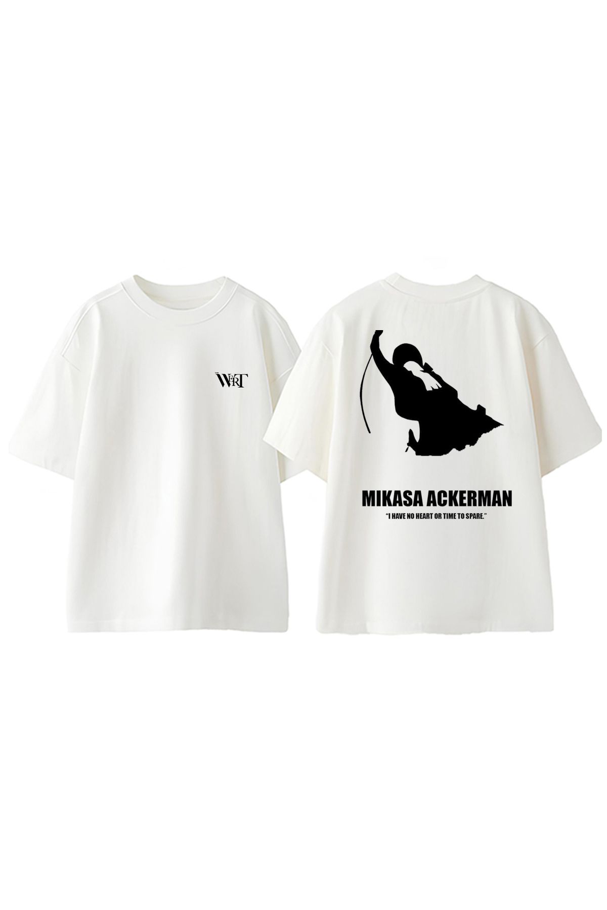 THEWERT Mikasa Ackerman 3 Tasarım Sırt Baskılı Pamuk Beyaz Oversize T-shirt