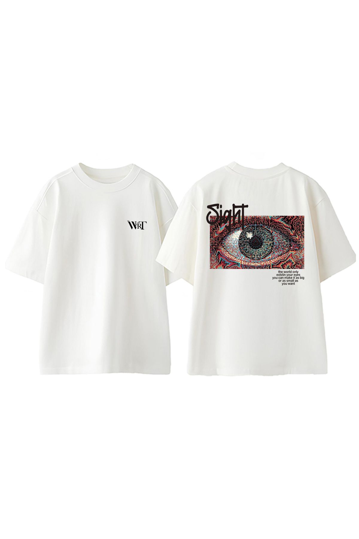THEWERT Sight Göz Tasarım Sırt Baskılı Pamuk Beyaz Oversize T-shirt