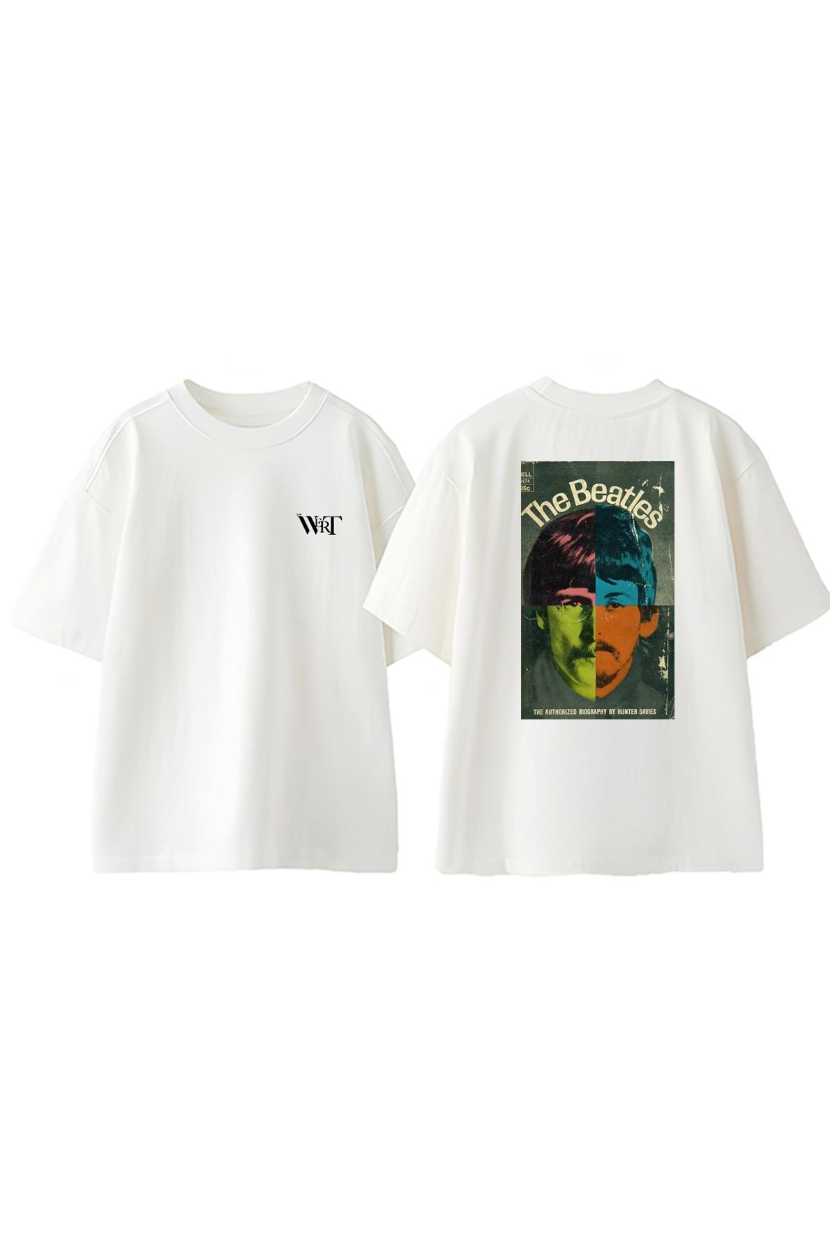 THEWERT The Beatles Face Tasarım Sırt Baskılı Pamuk Beyaz Oversize T-shirt