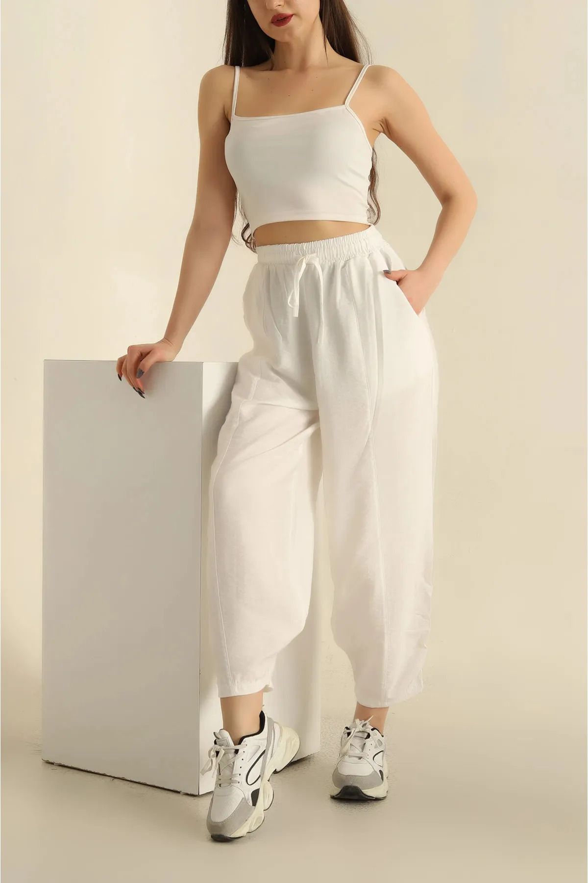 VıoShıne Kadın Keten Ayrobin Şalvar Model Pantolon