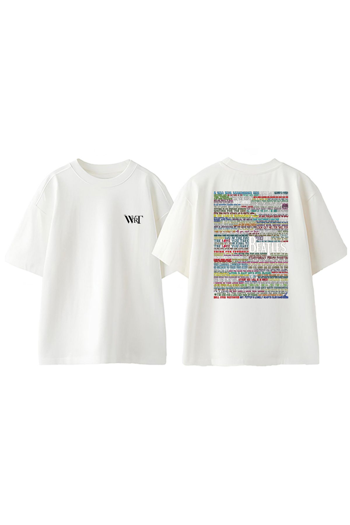 THEWERT The Beatles Program Tasarım Sırt Baskılı Pamuk Beyaz Oversize T-shirt