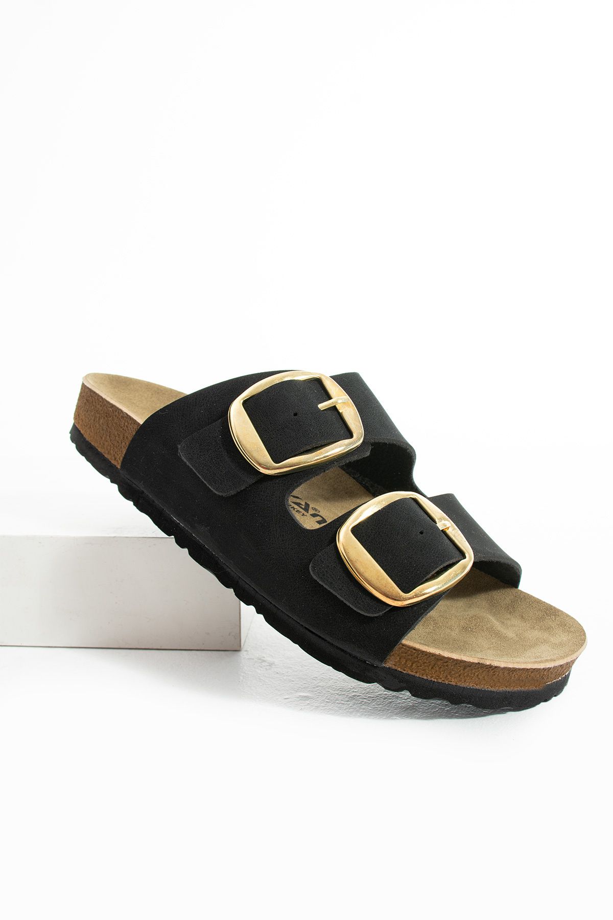 Polomia Comfort Lenora Anatomik Esnek Comfort Rahat Eva Taban Çift Bantlı Gold Toka Kadın Günlük Sandalet Terlik