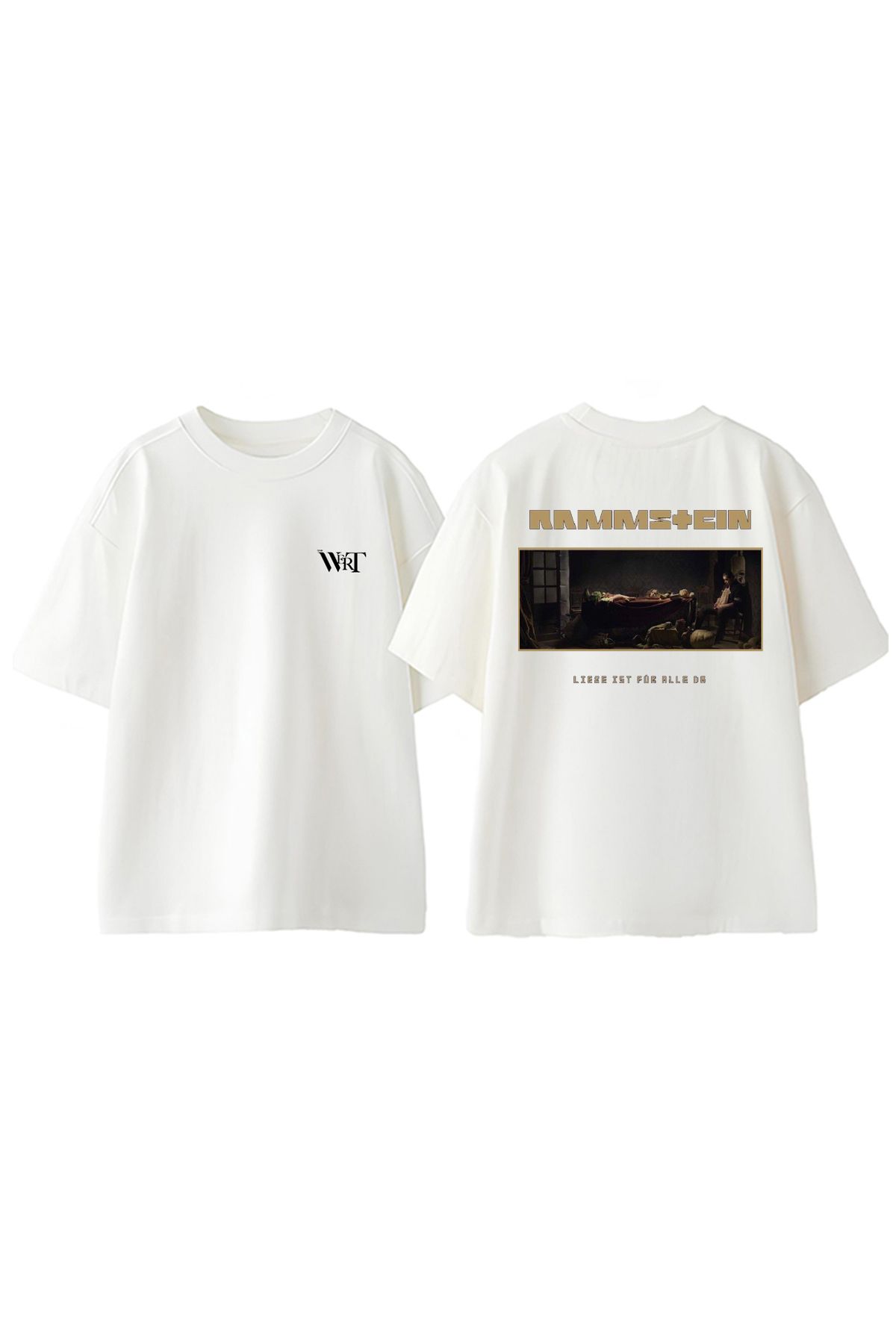 THEWERT Rammstein Liebe Tasarım Sırt Baskılı Pamuk Beyaz Oversize T-shirt