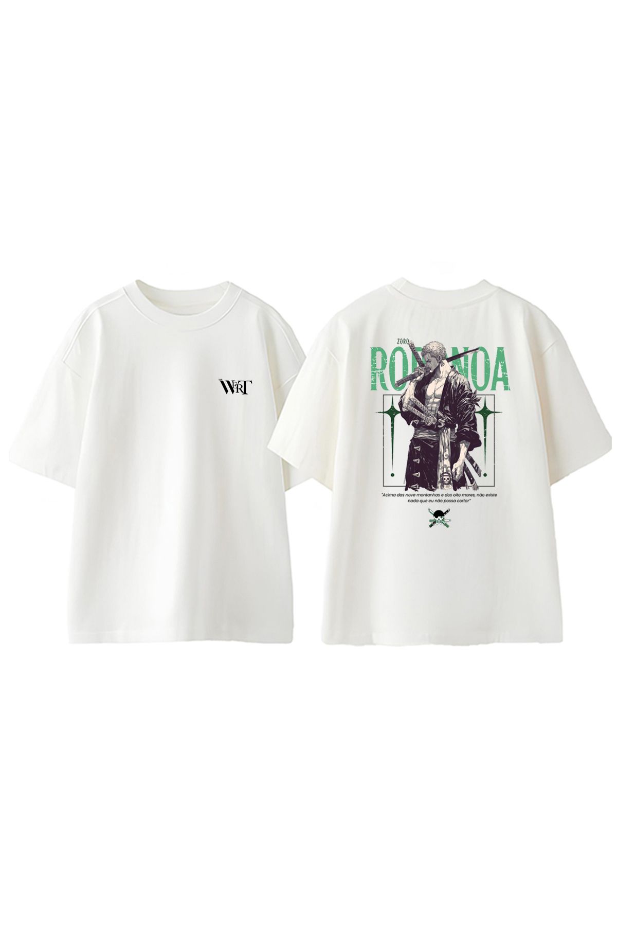 THEWERT-Μπλουζάκι Roronoa Zoro Green Design Back Printed Βαμβακερό λευκό oversize μπλουζάκι 1