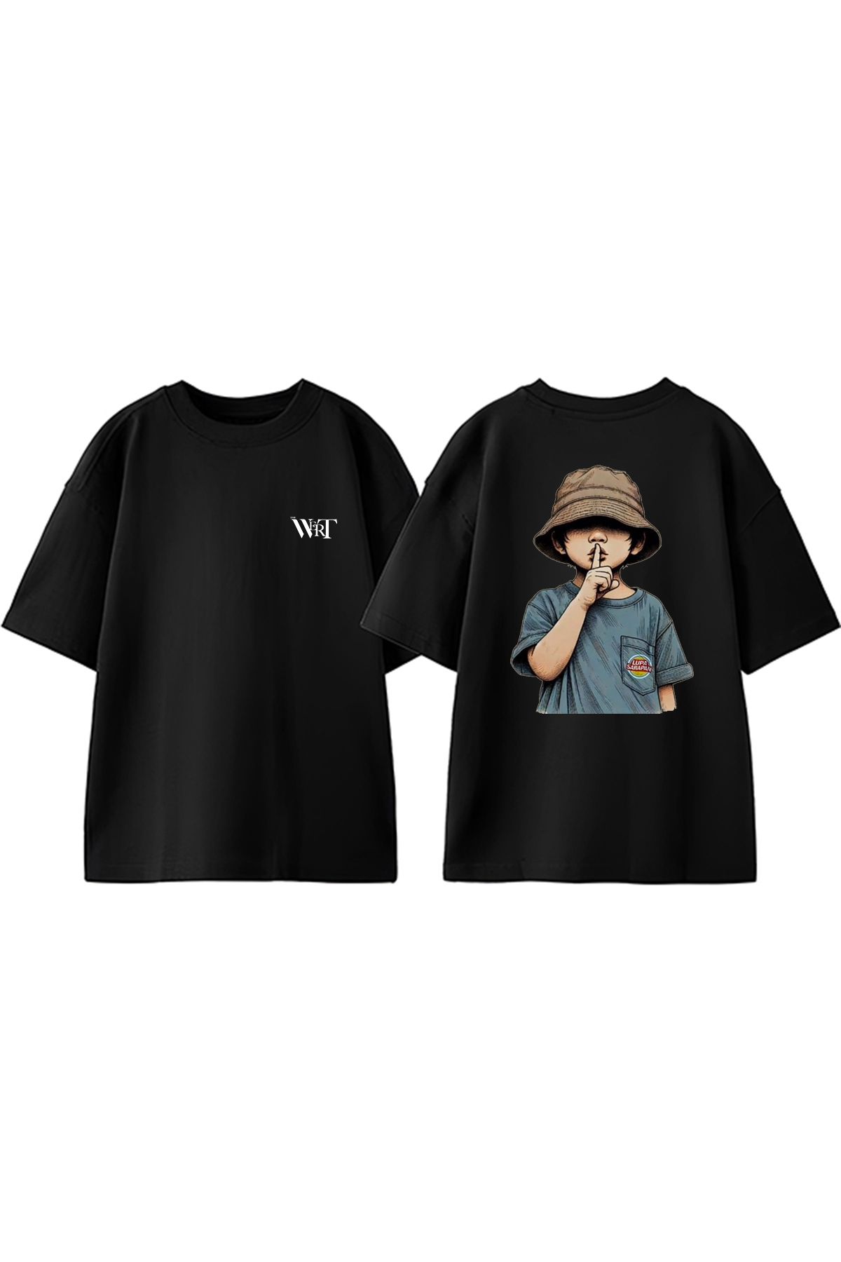THEWERT Sus Çocuk Tasarım Sırt Baskılı Pamuk Siyah Oversize T-shirt