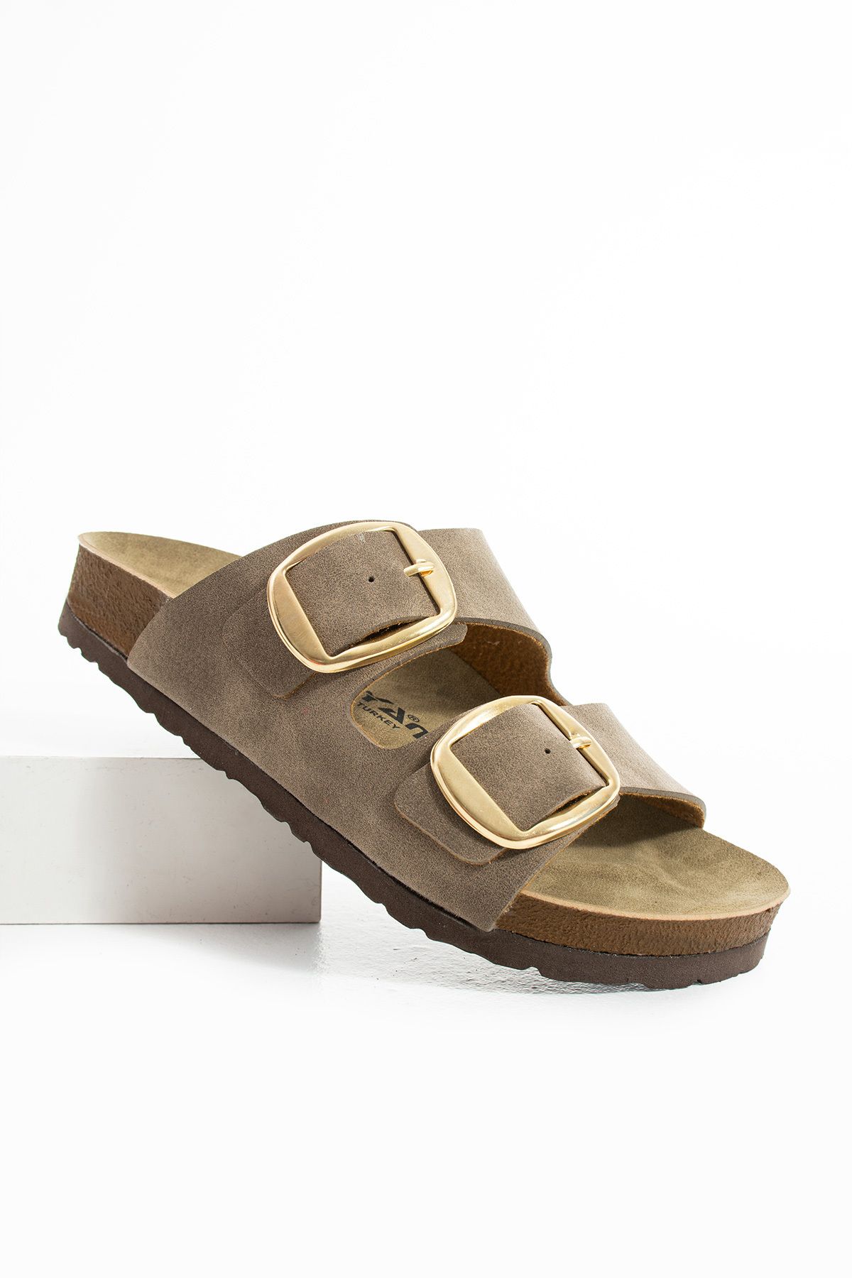 Polomia Comfort Lenora Anatomik Esnek Comfort Rahat Eva Taban Çift Bantlı Gold Toka Kadın Günlük Sandalet Terlik