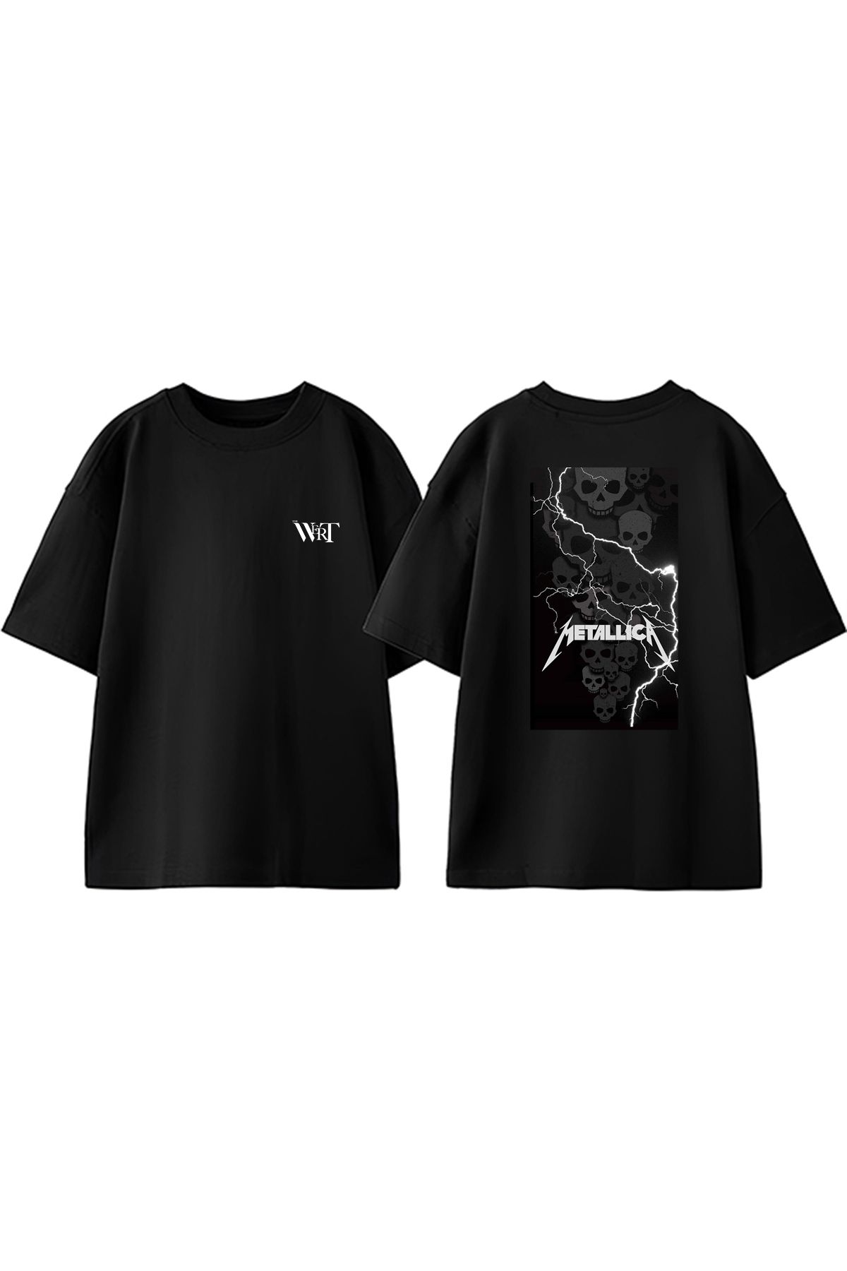 THEWERT Skull Metallica Tasarım Sırt Baskılı Pamuk Siyah Oversize T-shirt