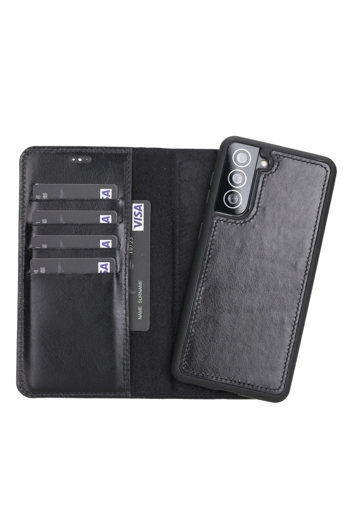 Angoravi Samsung Galaxy S21 Plus Uyumlu Deri Cüzdanlı Kılıf RST1 Siyah