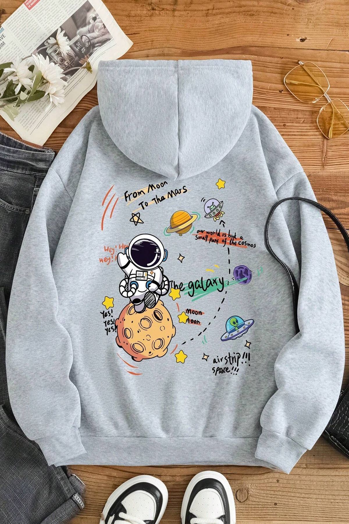 ModaSphere The Galaxy Baskılı Oversize Sweatshirt