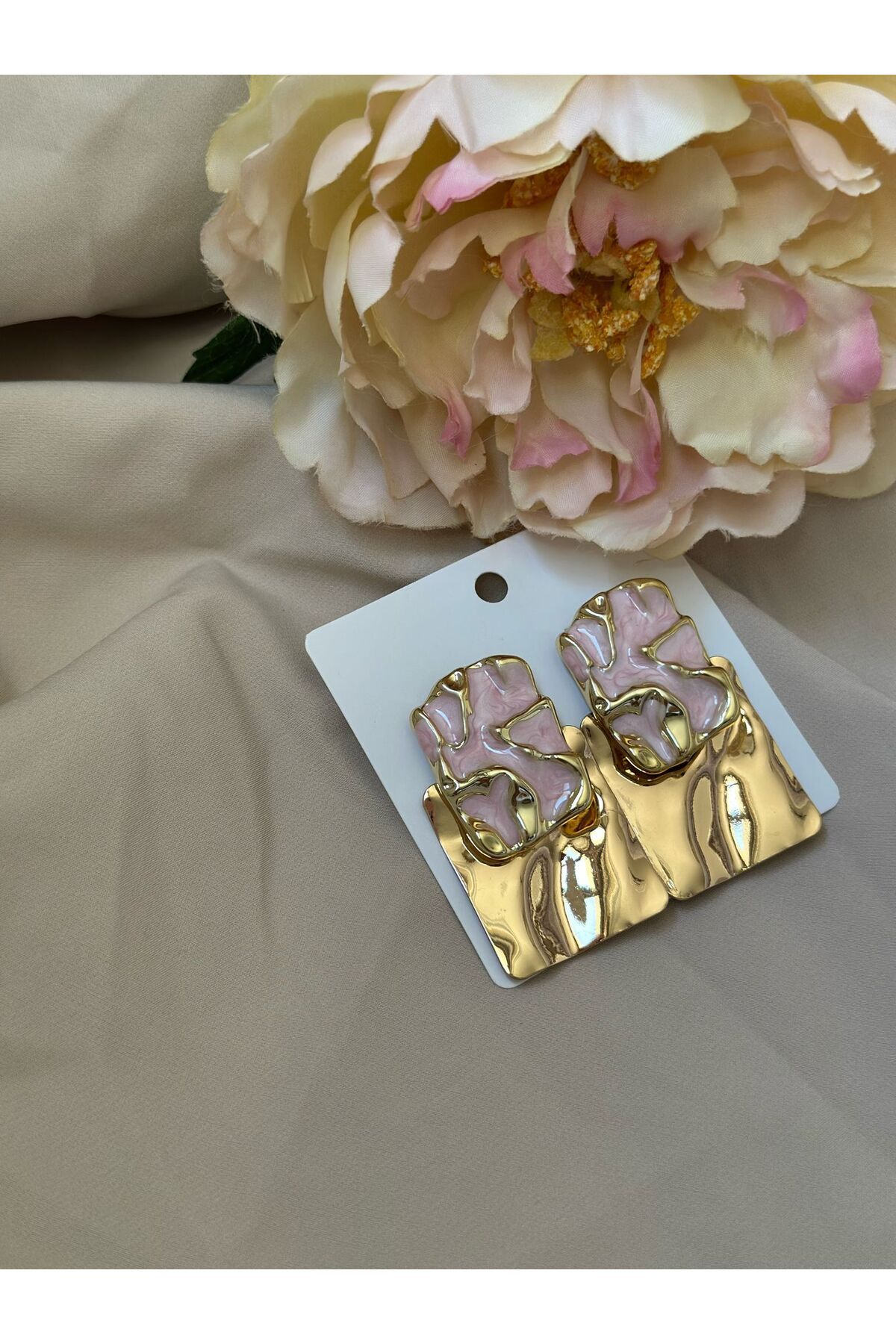 Liyajewellery Gold Detaylı Plaka Küpe