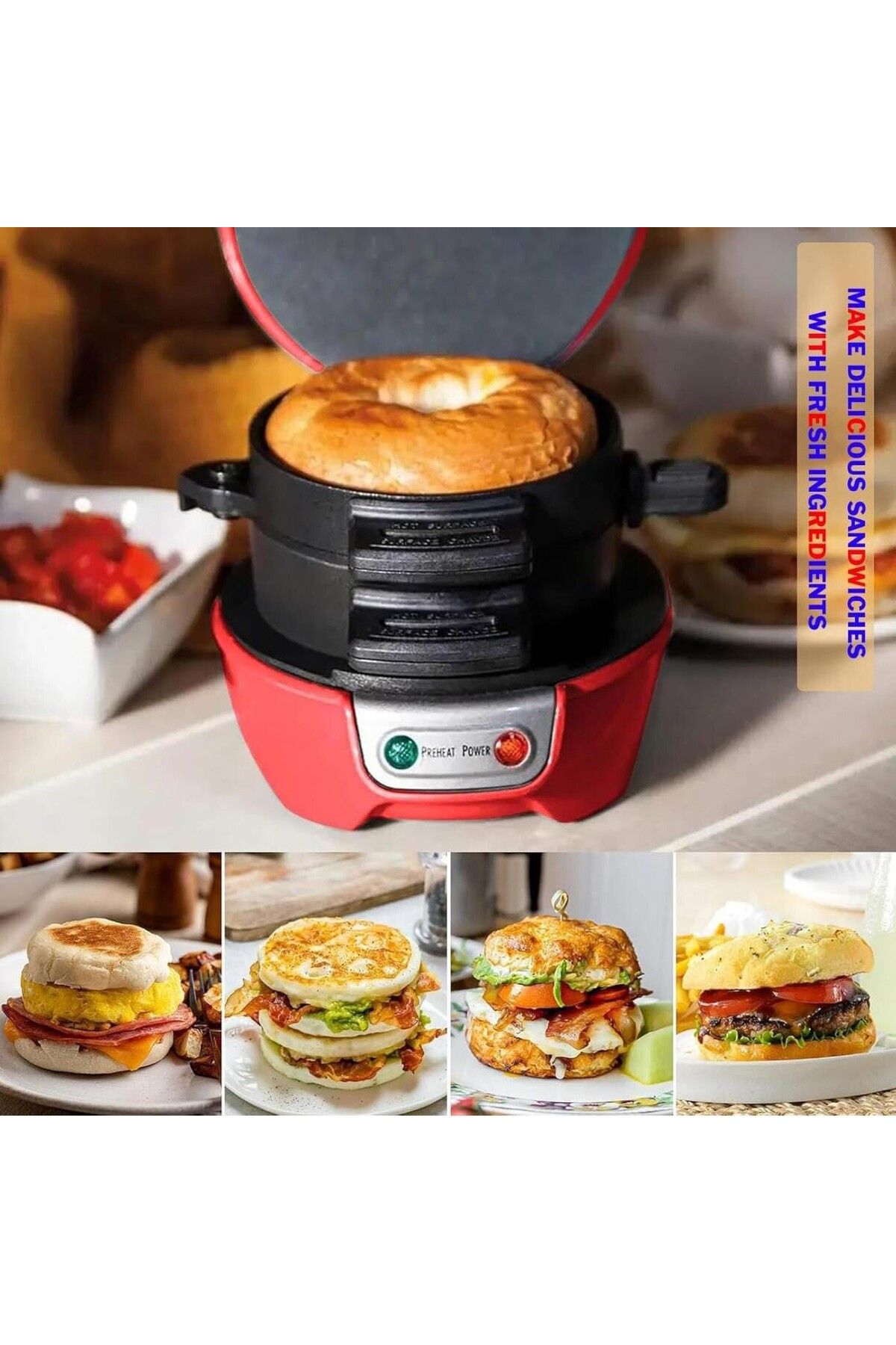 Generic-Sandwich & Burger Maker, Panini Press with Egg Rings, Timer & Non-Stick Plates – Fast & Easy Use 4