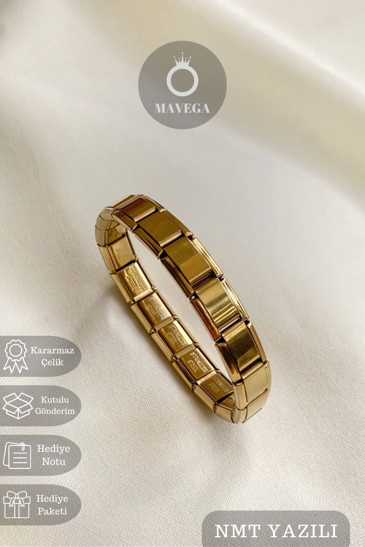 MAVEGA Çelik İtalyan Esnek Charm Unisex Bileklik Yüksek Kalite (NMT YAZILI)