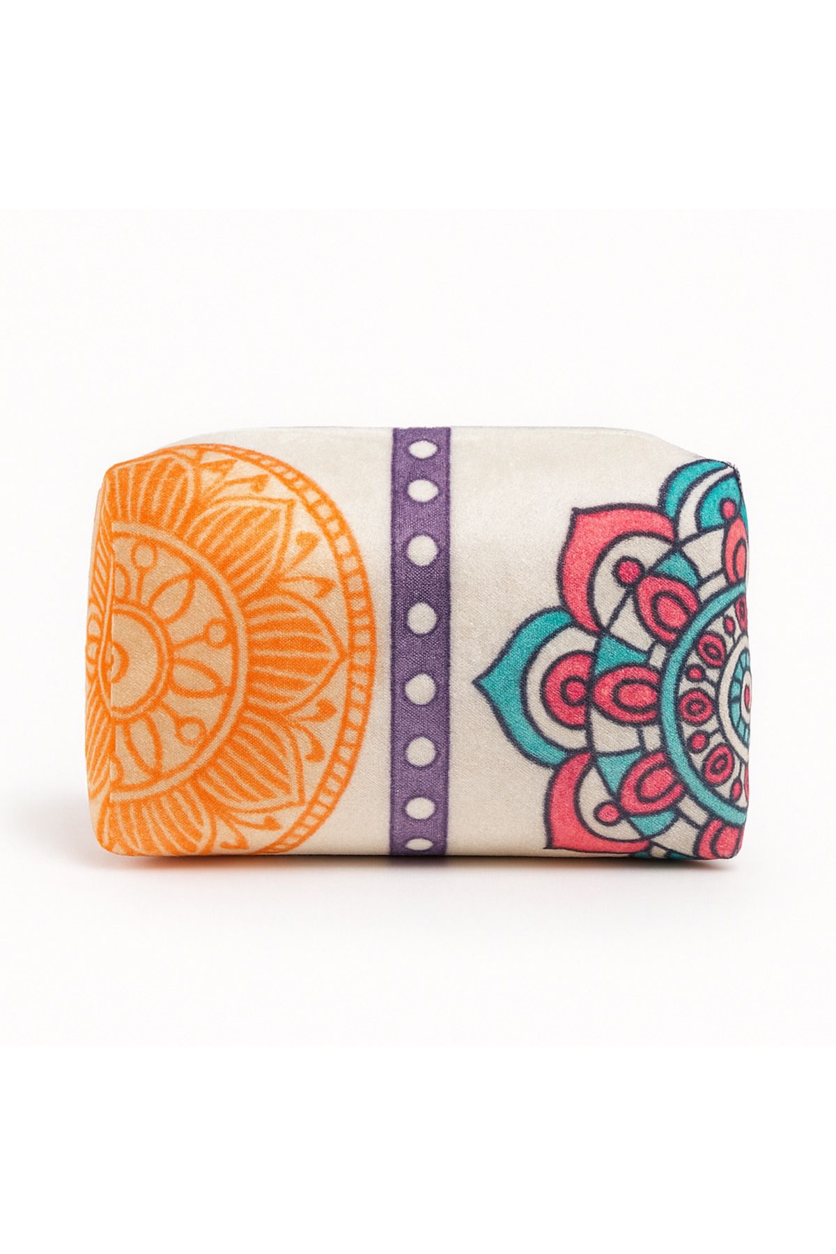 YILDIZ DİJİTAL HOME Turuncu & Pembe Mandala Desenli Makyaj Çantası Sünger Destekli Fermuarlı Organizer Star Home’s 15 cm