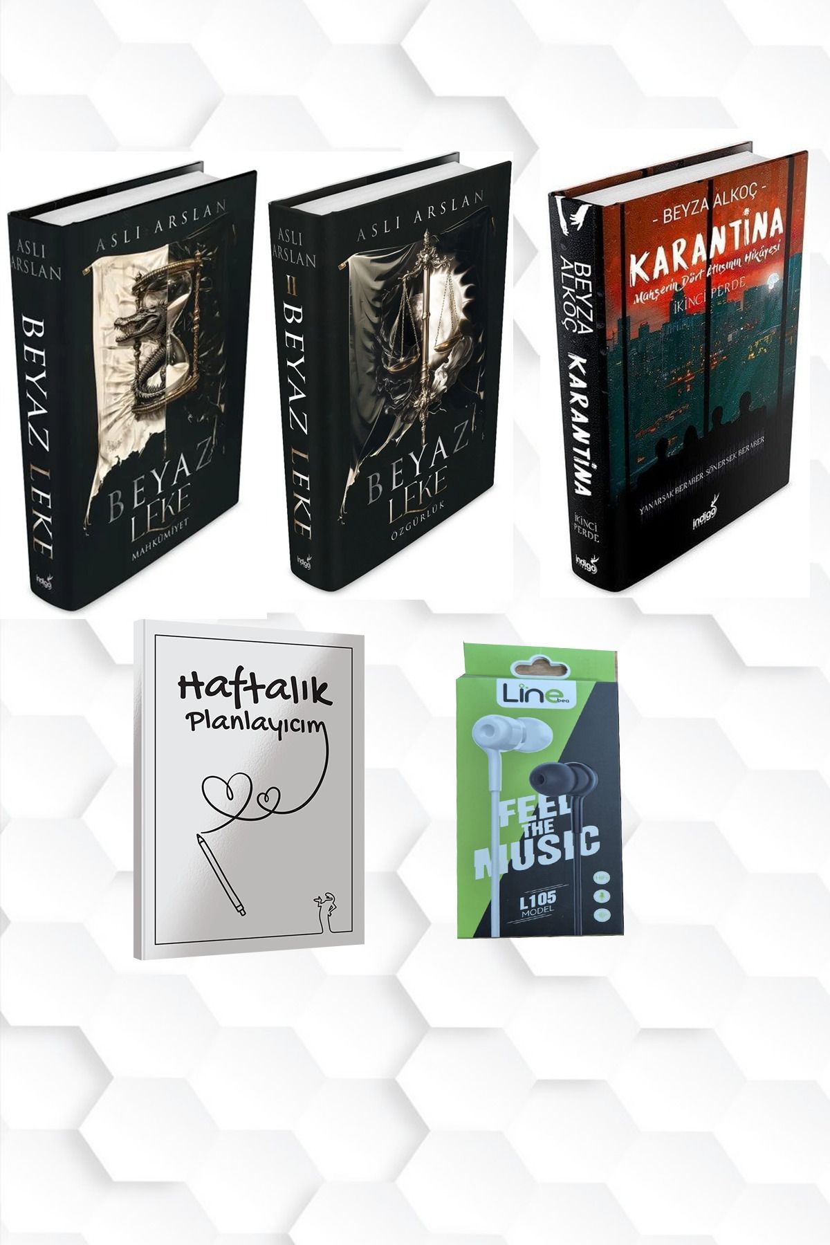 İndigo Kitap CİLTLİ-BEYAZ LEKE 1 VE 2-KARANTİNA İKİNCİ PERDE+HAFTALIK PLANLAYICIM 52 (HAFTA)KULAKLIK